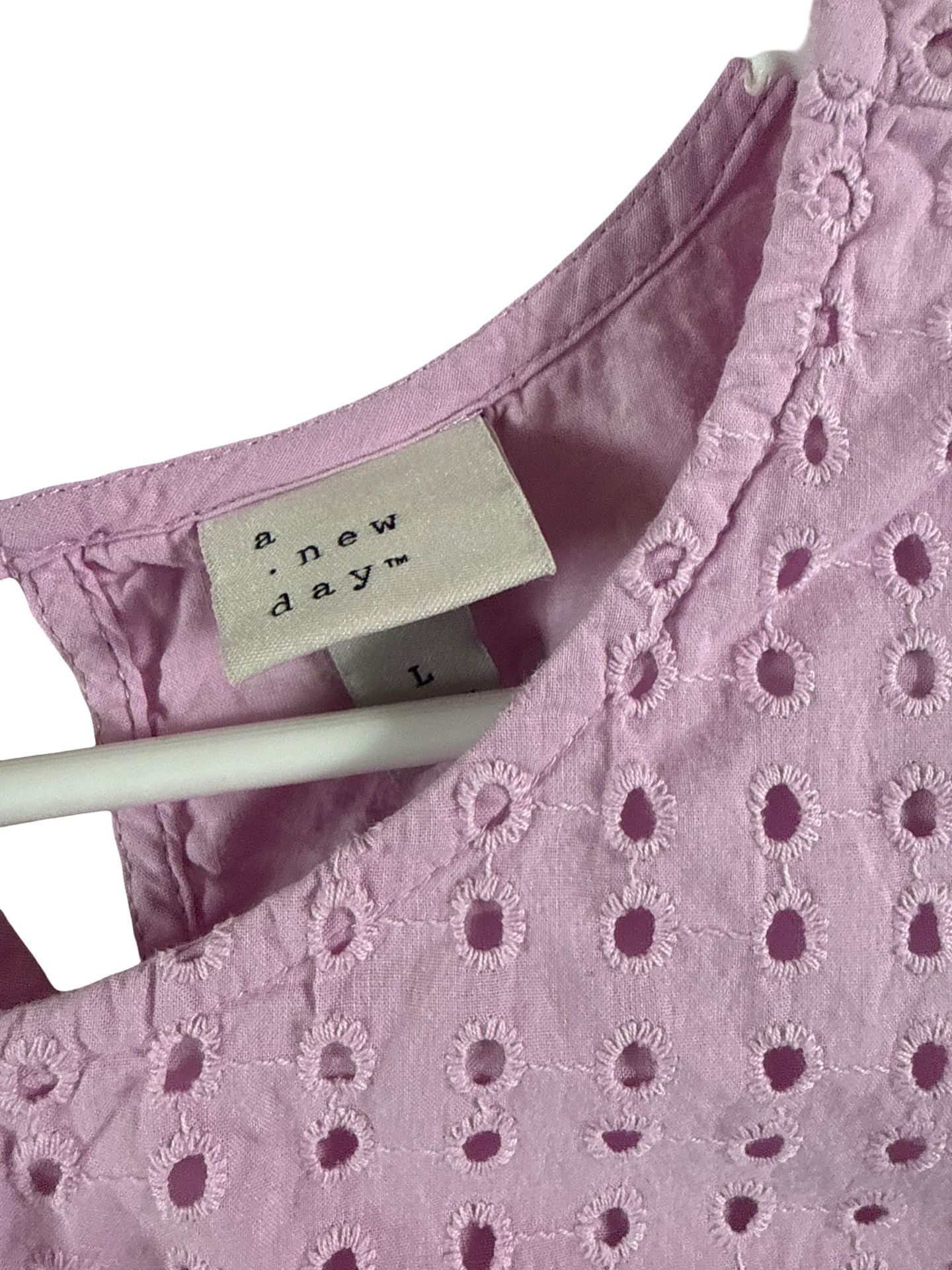 A New Day Eyelet Puff Sleeve Top Size L Pink 4