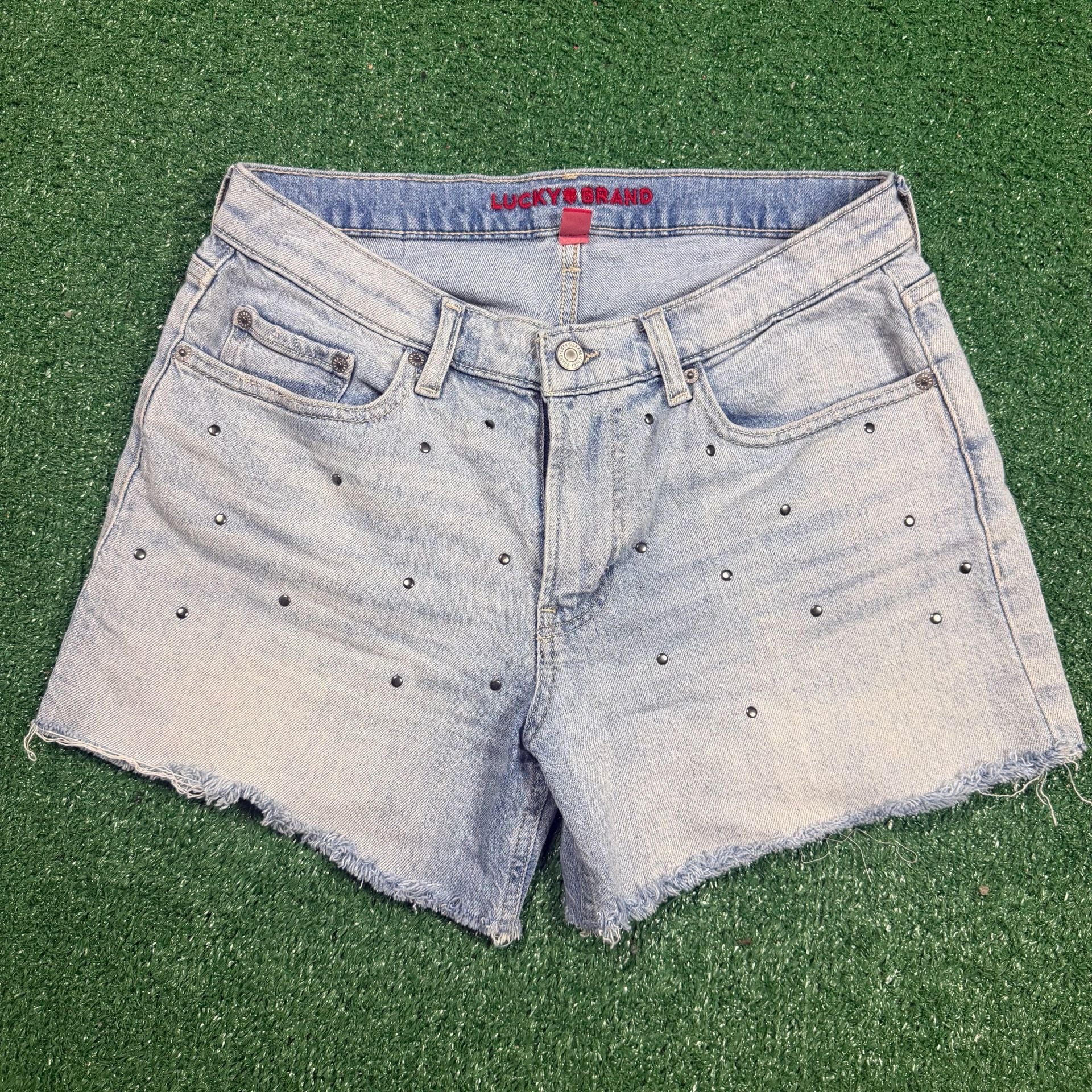 Lucky Brand Denim Shorts Size 6/28 Light Wash Studded Cutoff 2