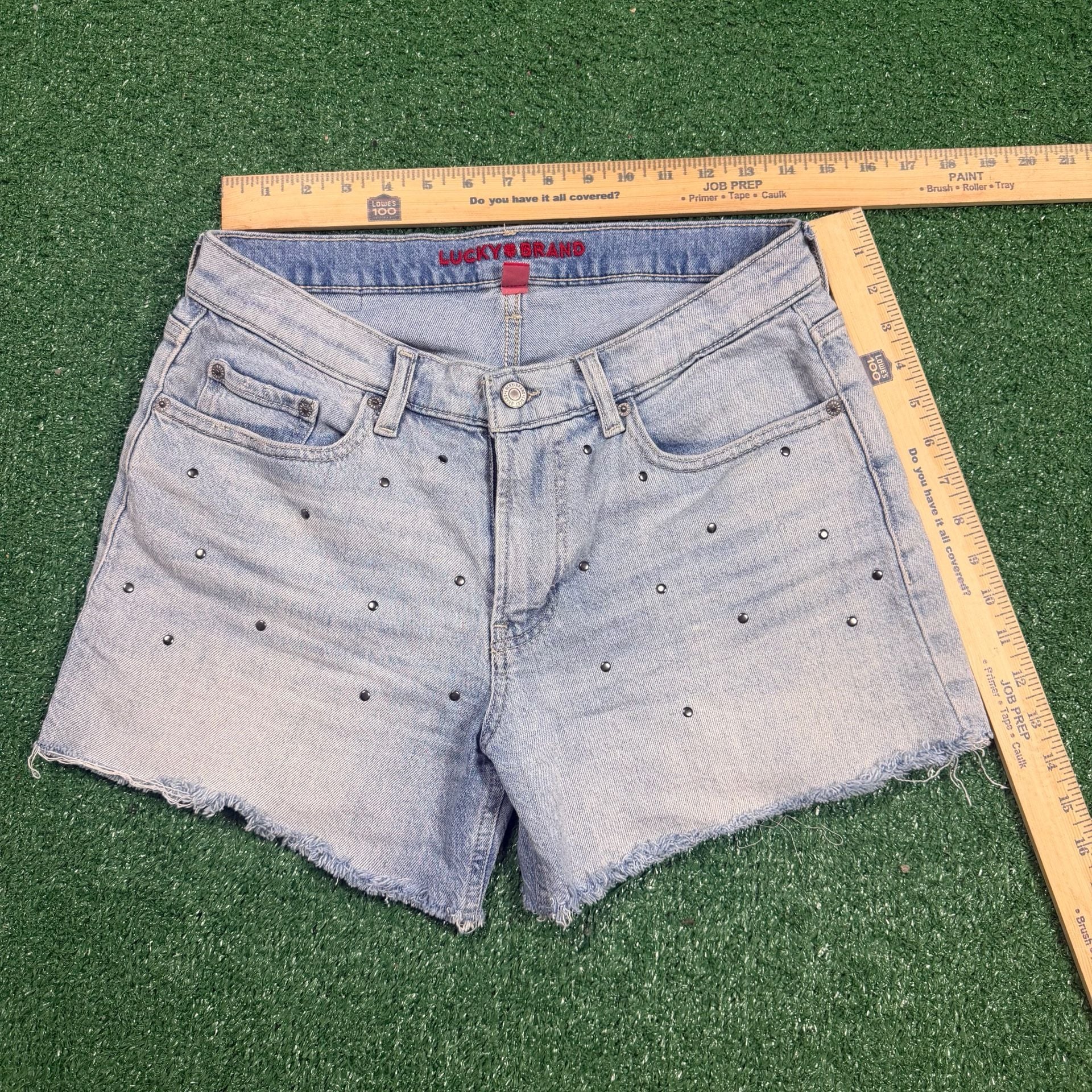 Lucky Brand Denim Shorts Size 6/28 Light Wash Studded Cutoff 5