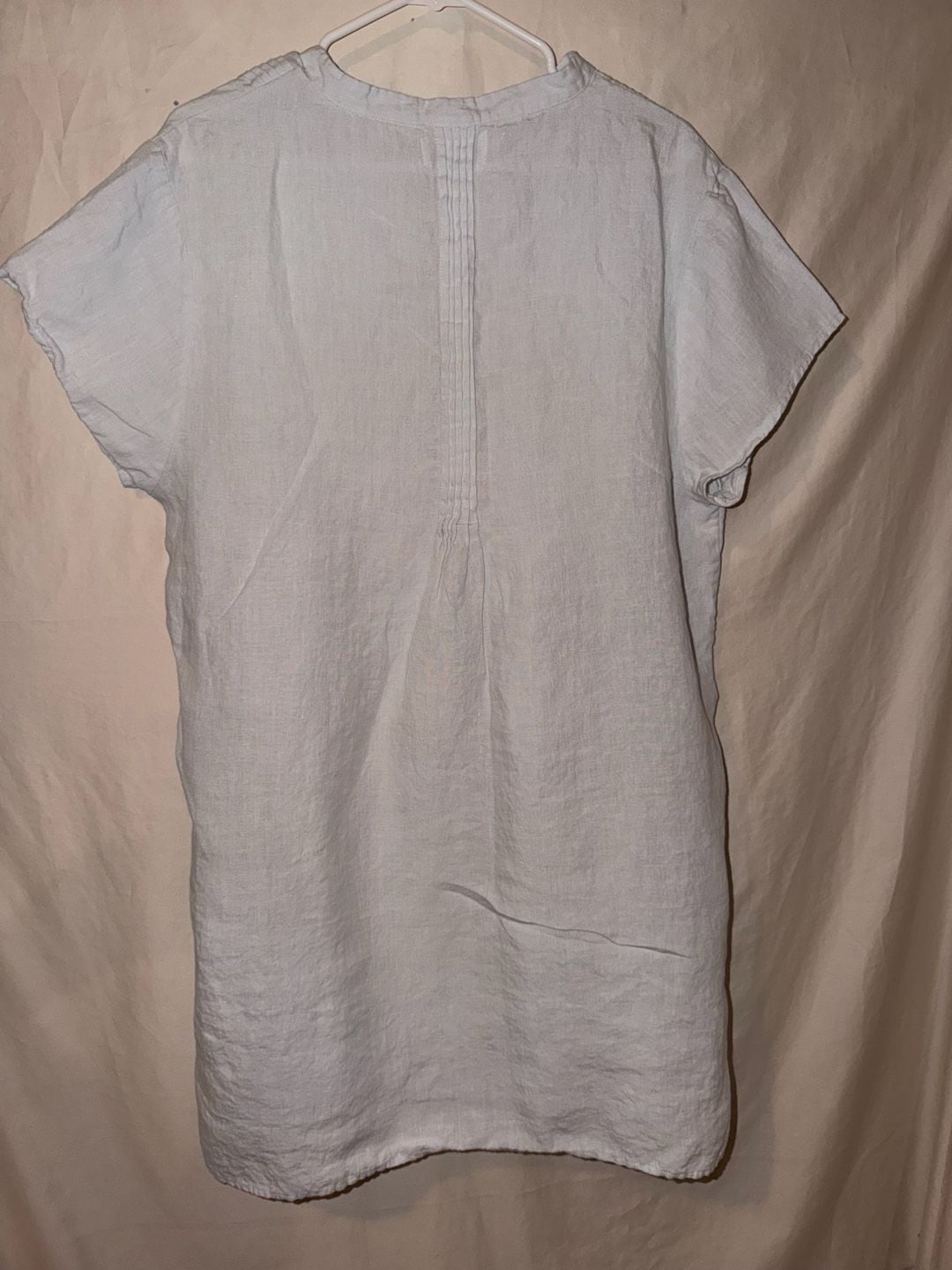Becasa 100% Linen Tunic Dress Size Large Light Blue Pleated V-Neck 4