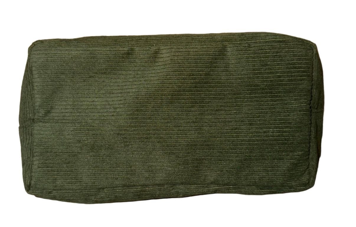 Face Corduroy Makeup Pouch Green Gold Letters 3