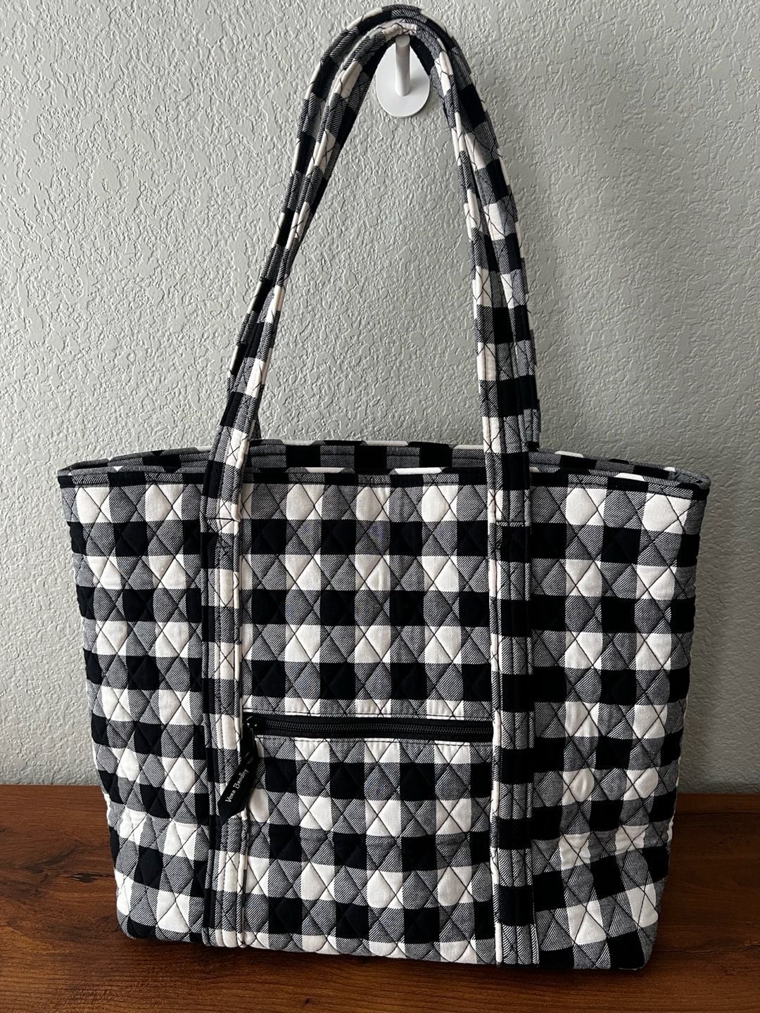 Vera Bradley Tote Bag Black White Buffalo Plaid Quilted 3
