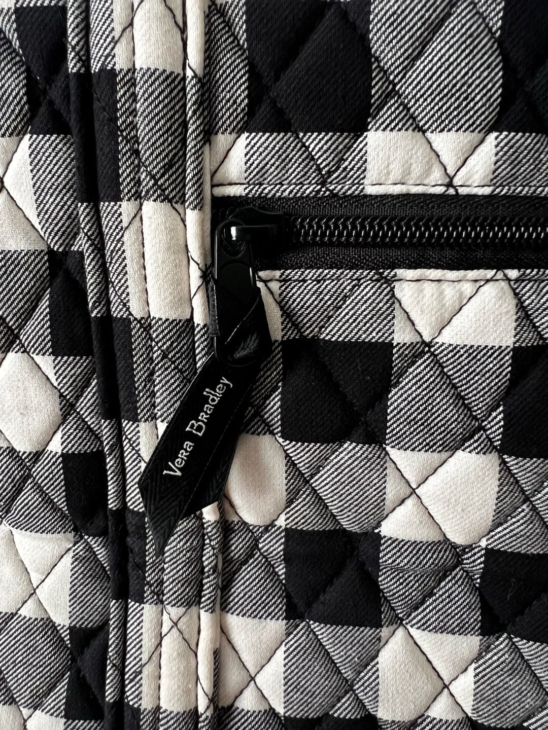Vera Bradley Tote Bag Black White Buffalo Plaid Quilted 4