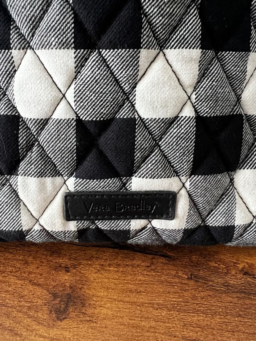 Vera Bradley Tote Bag Black White Buffalo Plaid Quilted 6