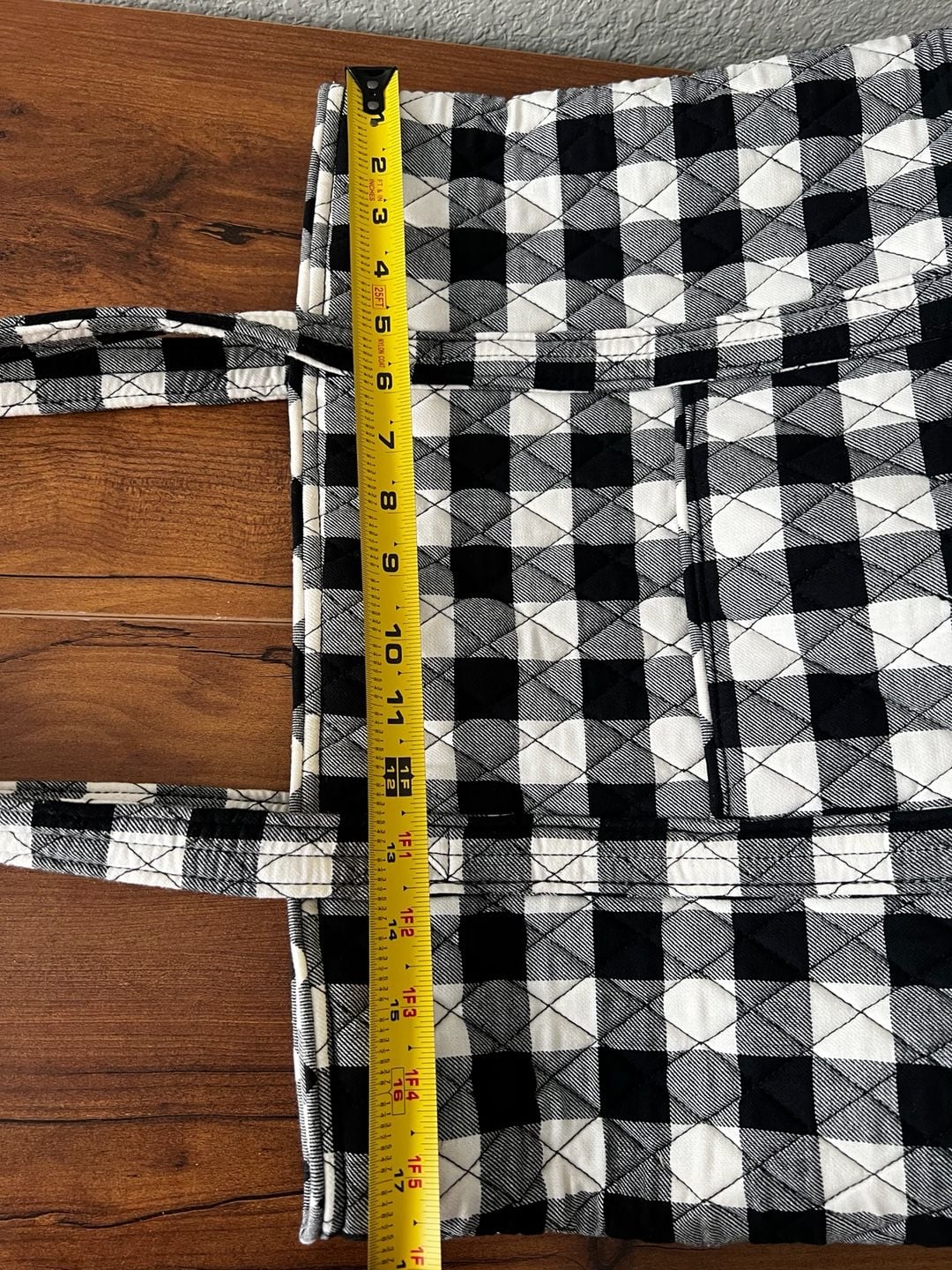 Vera Bradley Tote Bag Black White Buffalo Plaid Quilted 8