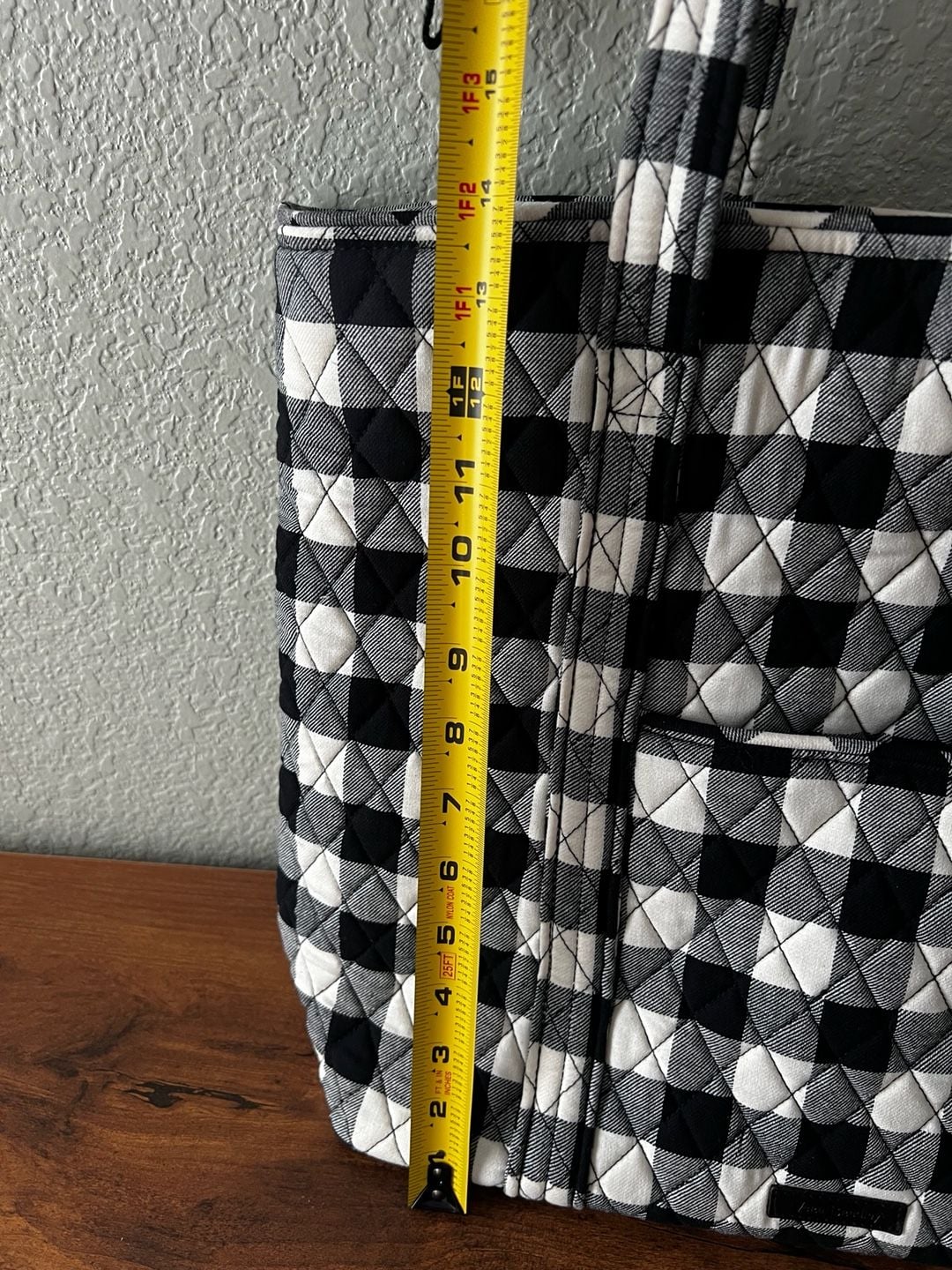 Vera Bradley Tote Bag Black White Buffalo Plaid Quilted 9