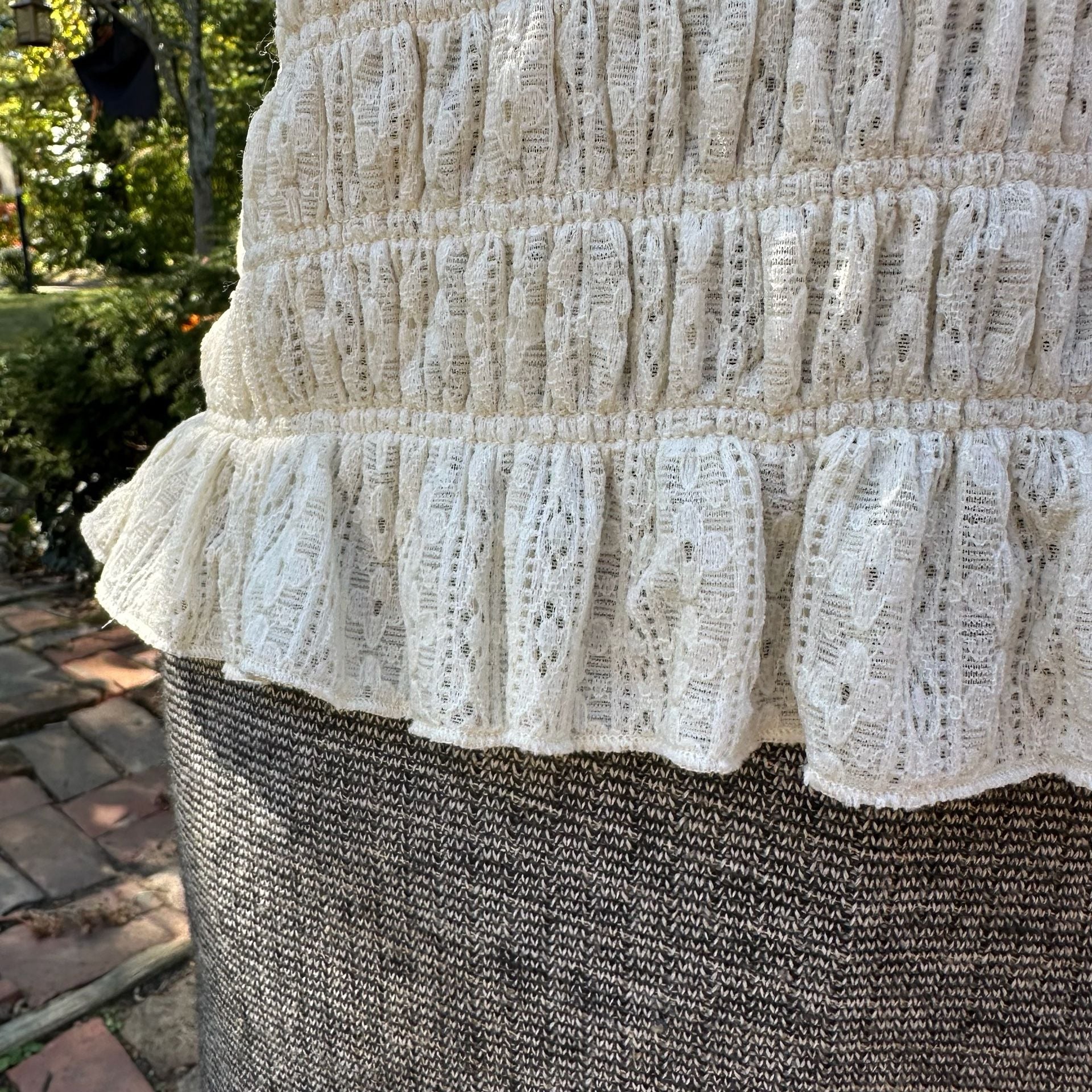 Bohme Lace Top Cream Short Sleeve Smocked Ruffle Cottagecore 11