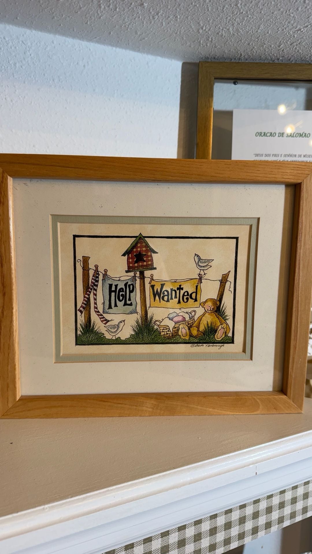 Beth Yarbrough Framed Art Print Help Wanted Country Folk Art Teddy Bear 1