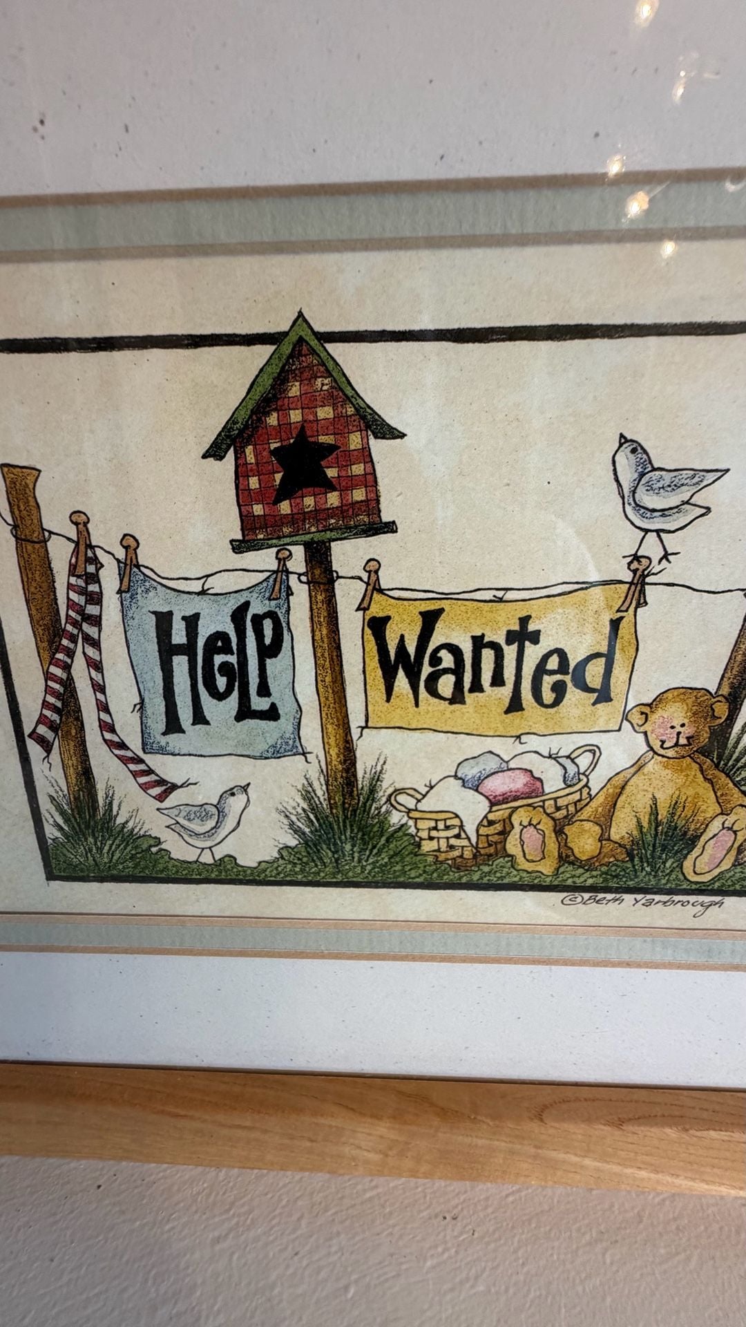 Beth Yarbrough Framed Art Print Help Wanted Country Folk Art Teddy Bear 3