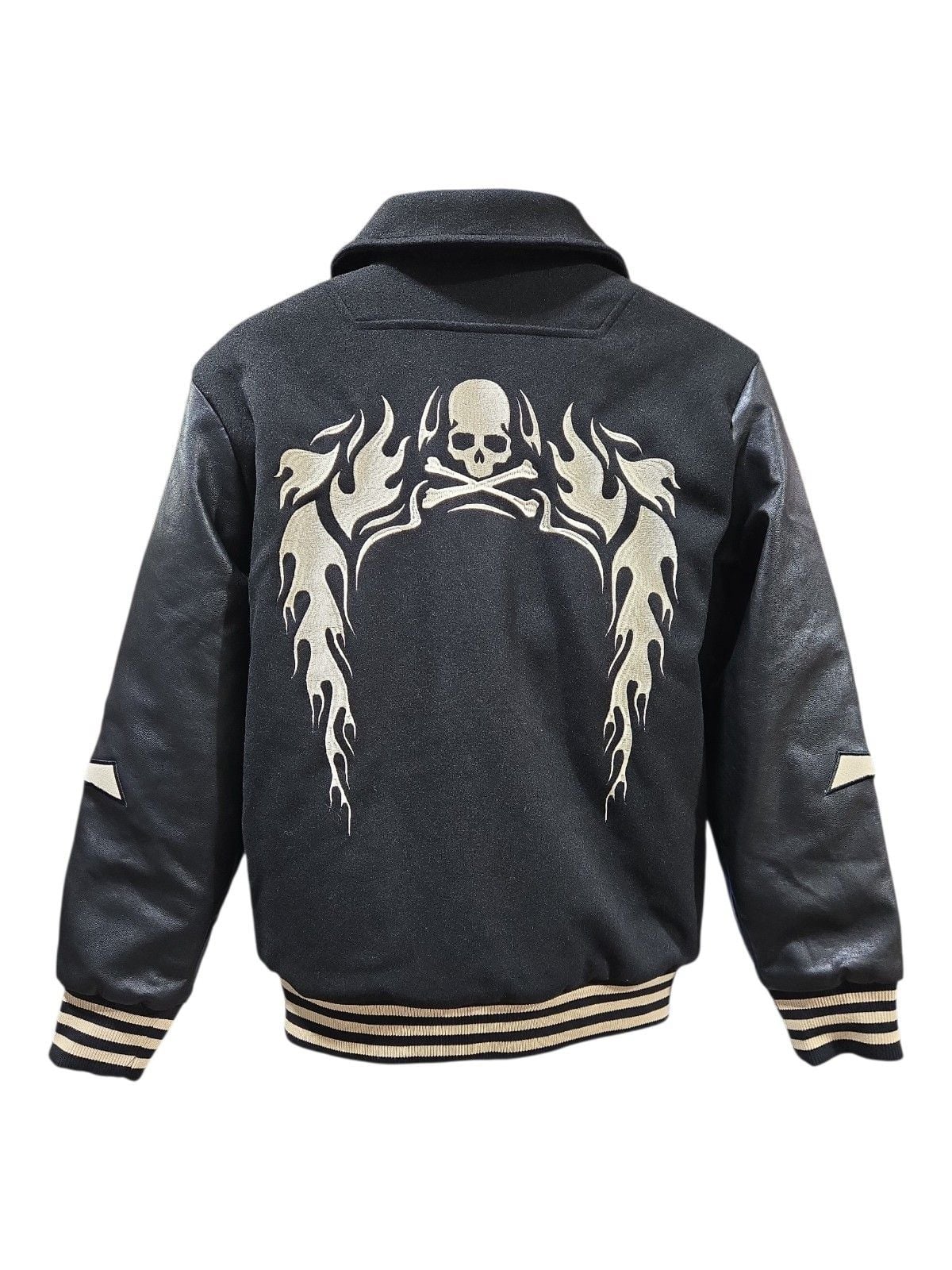 Saint Morta Varsity Jacket Size S Black Wool Leather Skull 4
