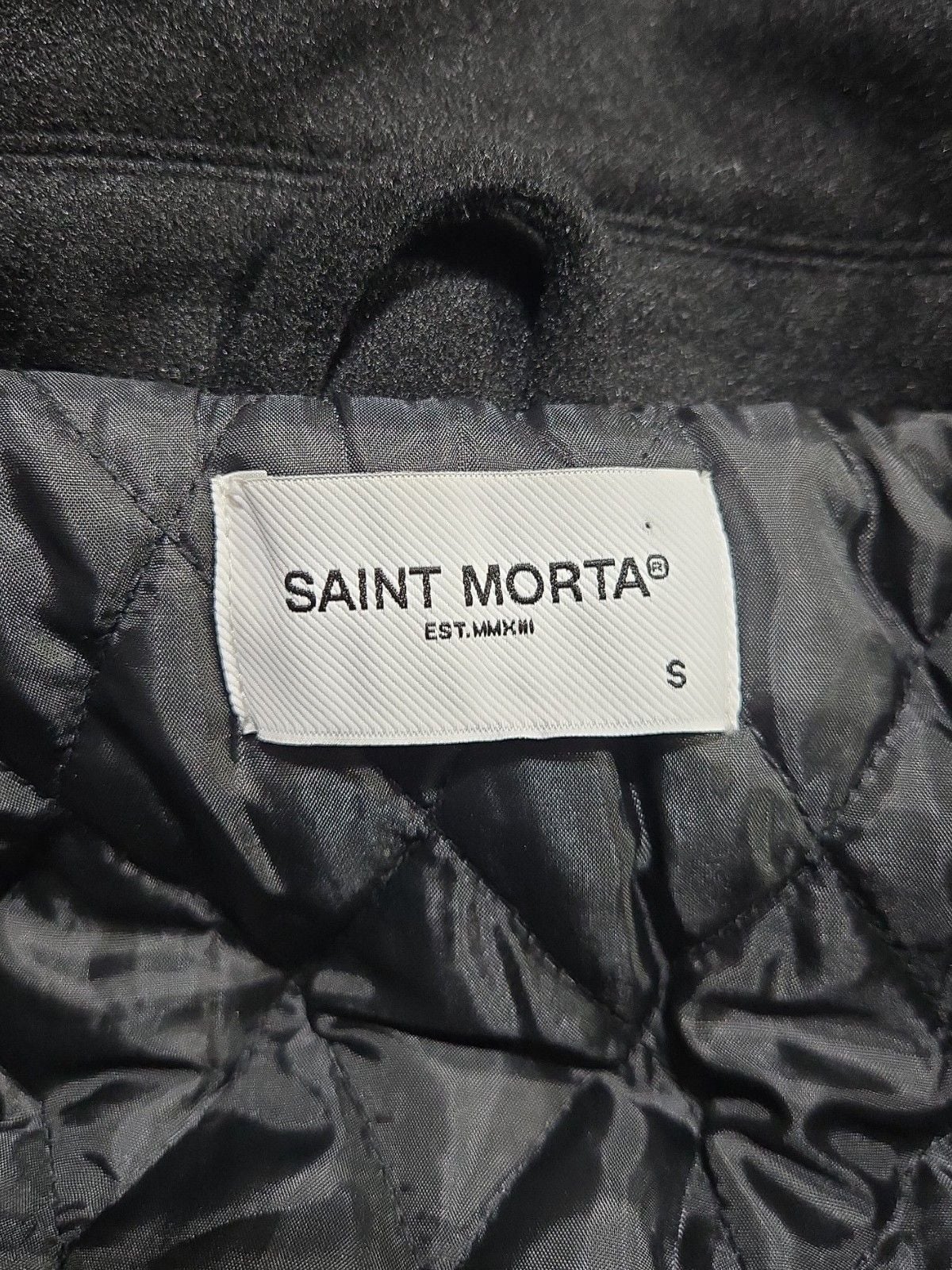 Saint Morta Varsity Jacket Size S Black Wool Leather Skull 5