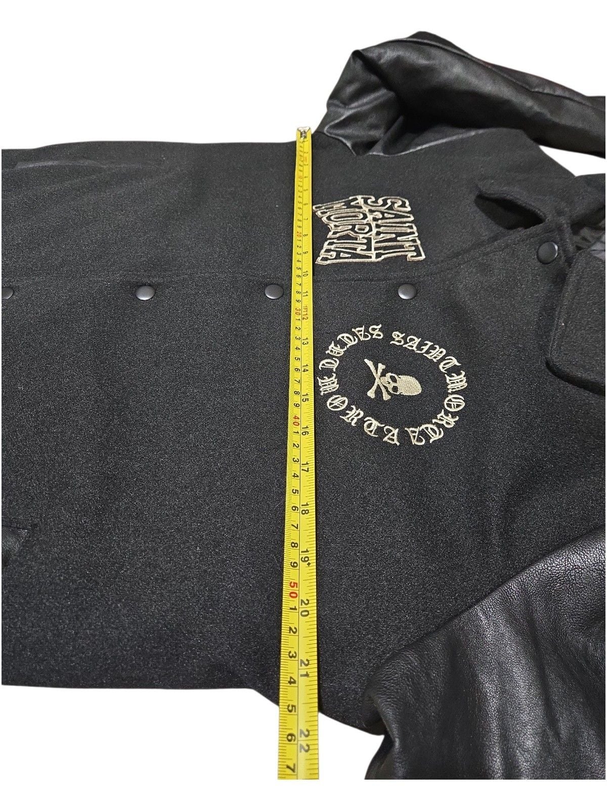 Saint Morta Varsity Jacket Size S Black Wool Leather Skull 7