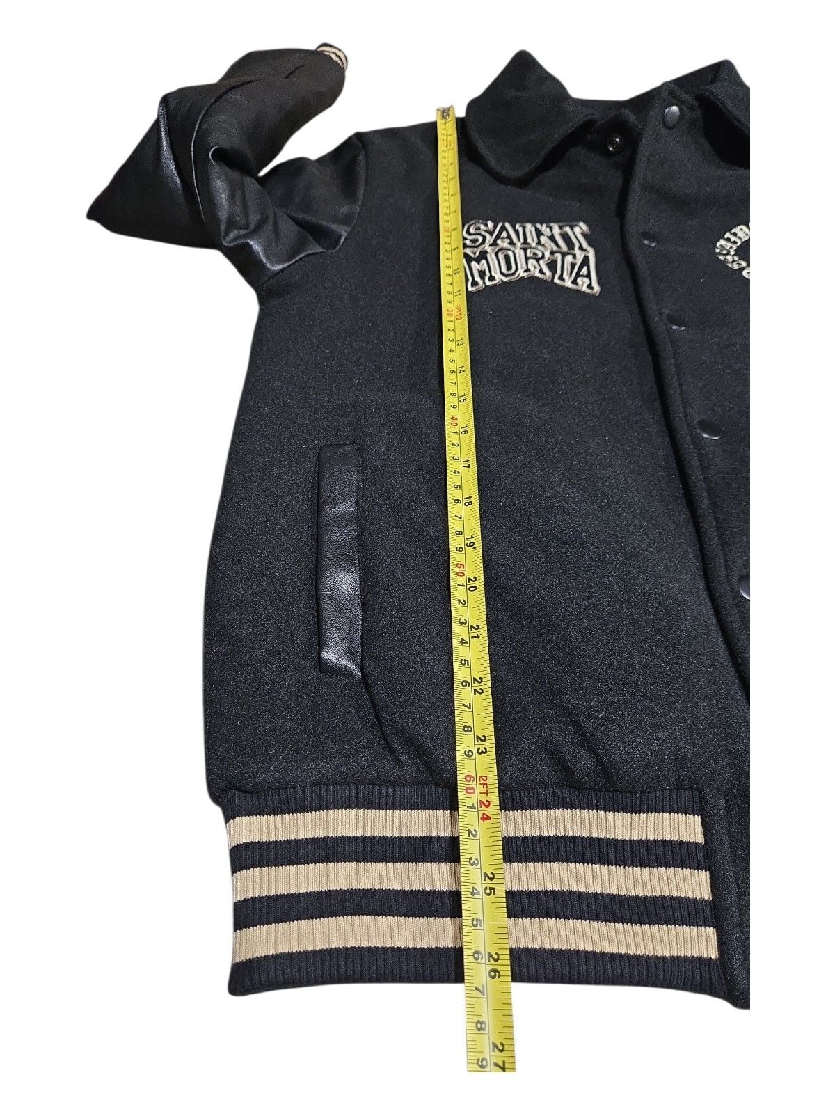 Saint Morta Varsity Jacket Size S Black Wool Leather Skull 8
