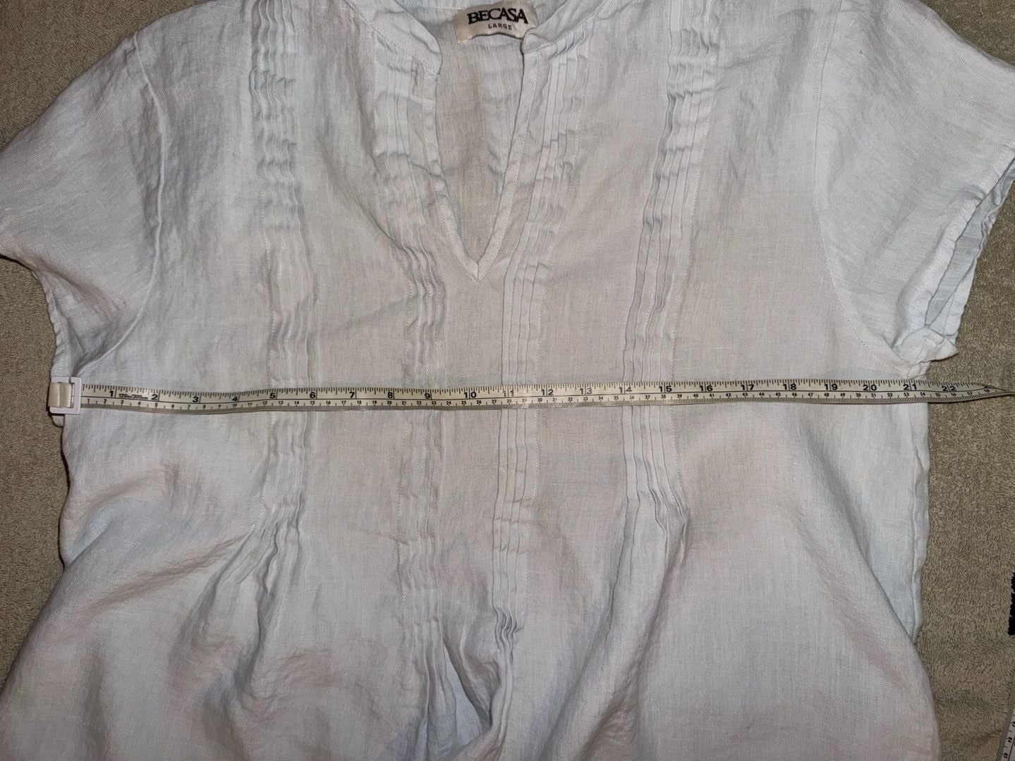Becasa 100% Linen Tunic Dress Size Large Light Blue Pleated V-Neck 5