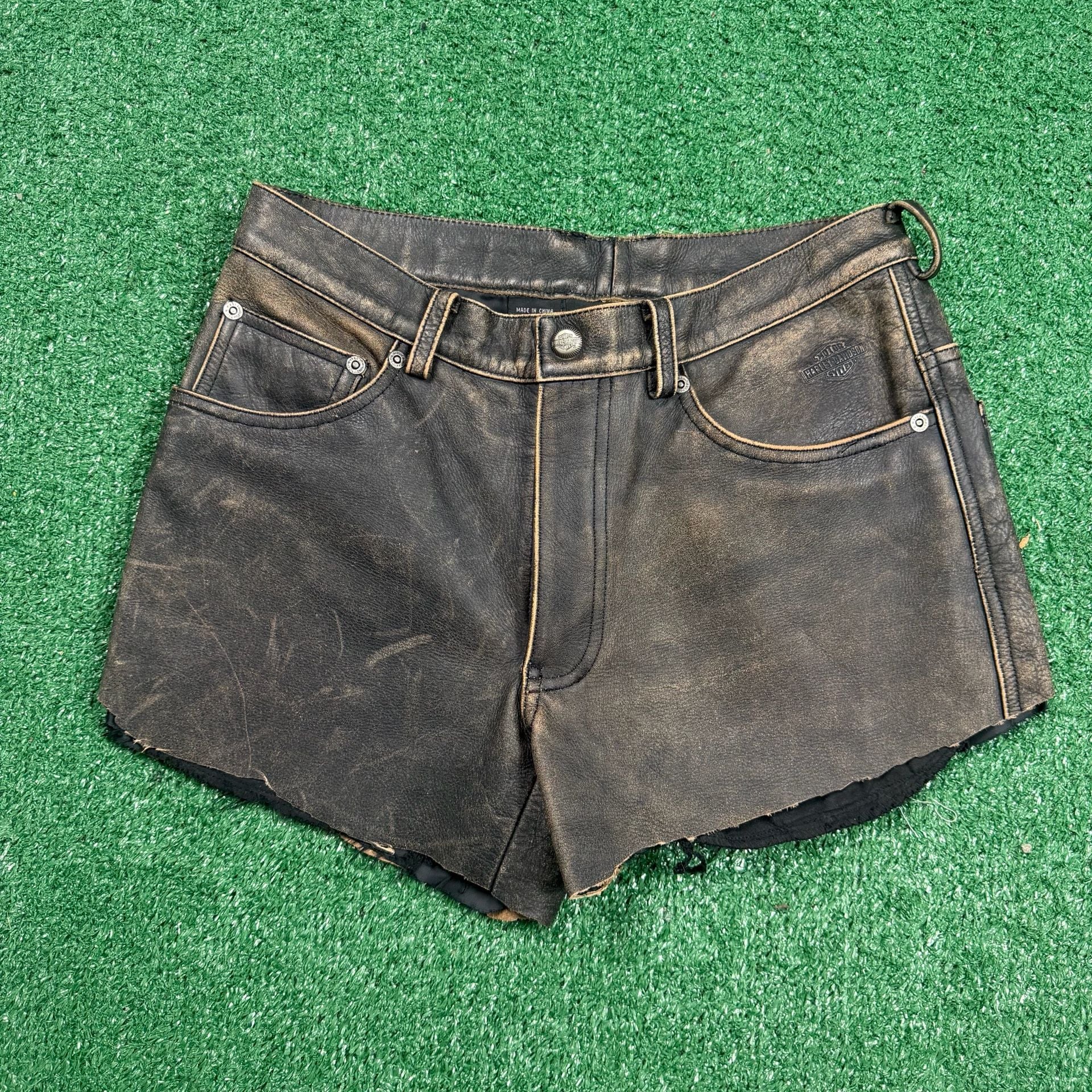 Harley-Davidson Leather Shorts Size 34/6 Distressed Black 2