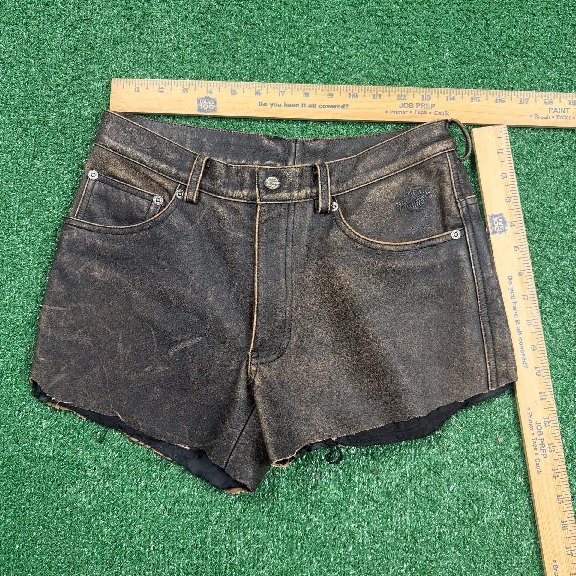 Harley-Davidson Leather Shorts Size 34/6 Distressed Black 6