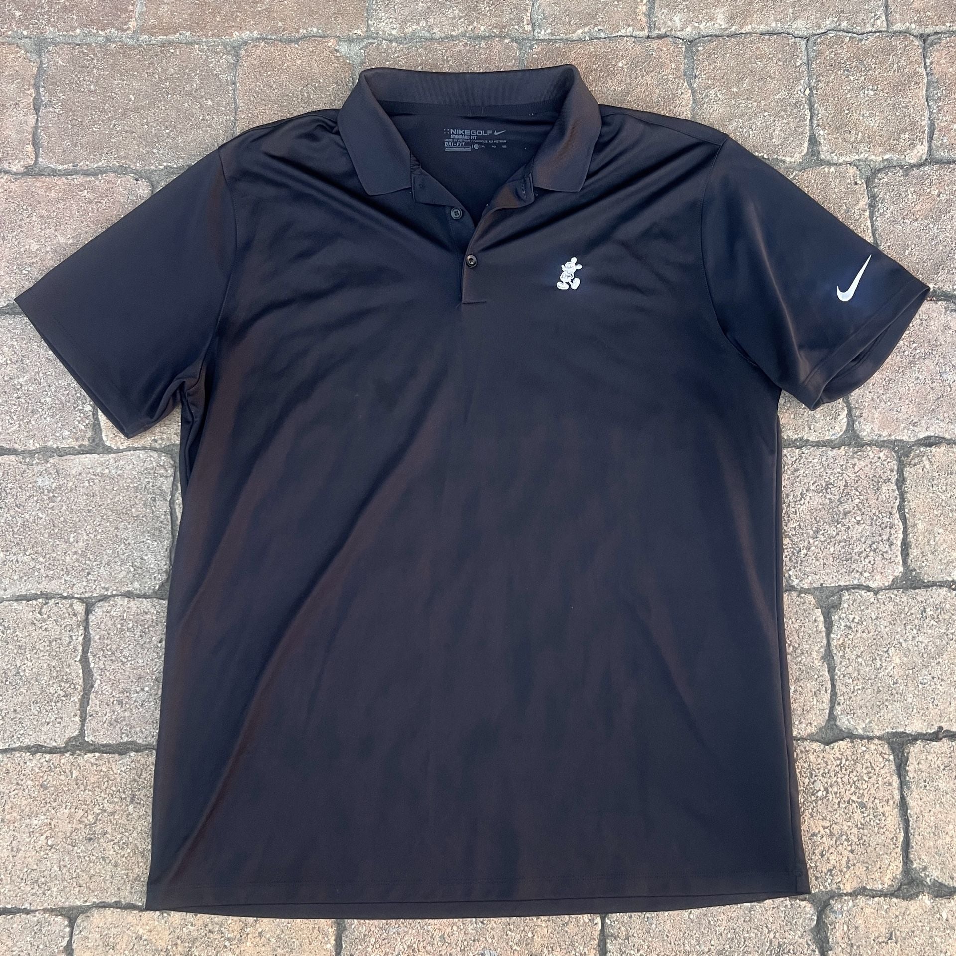 Nike DriFit Disney Parks Exclusive Mickey Mouse Black Golf Polo Shirt XL 1