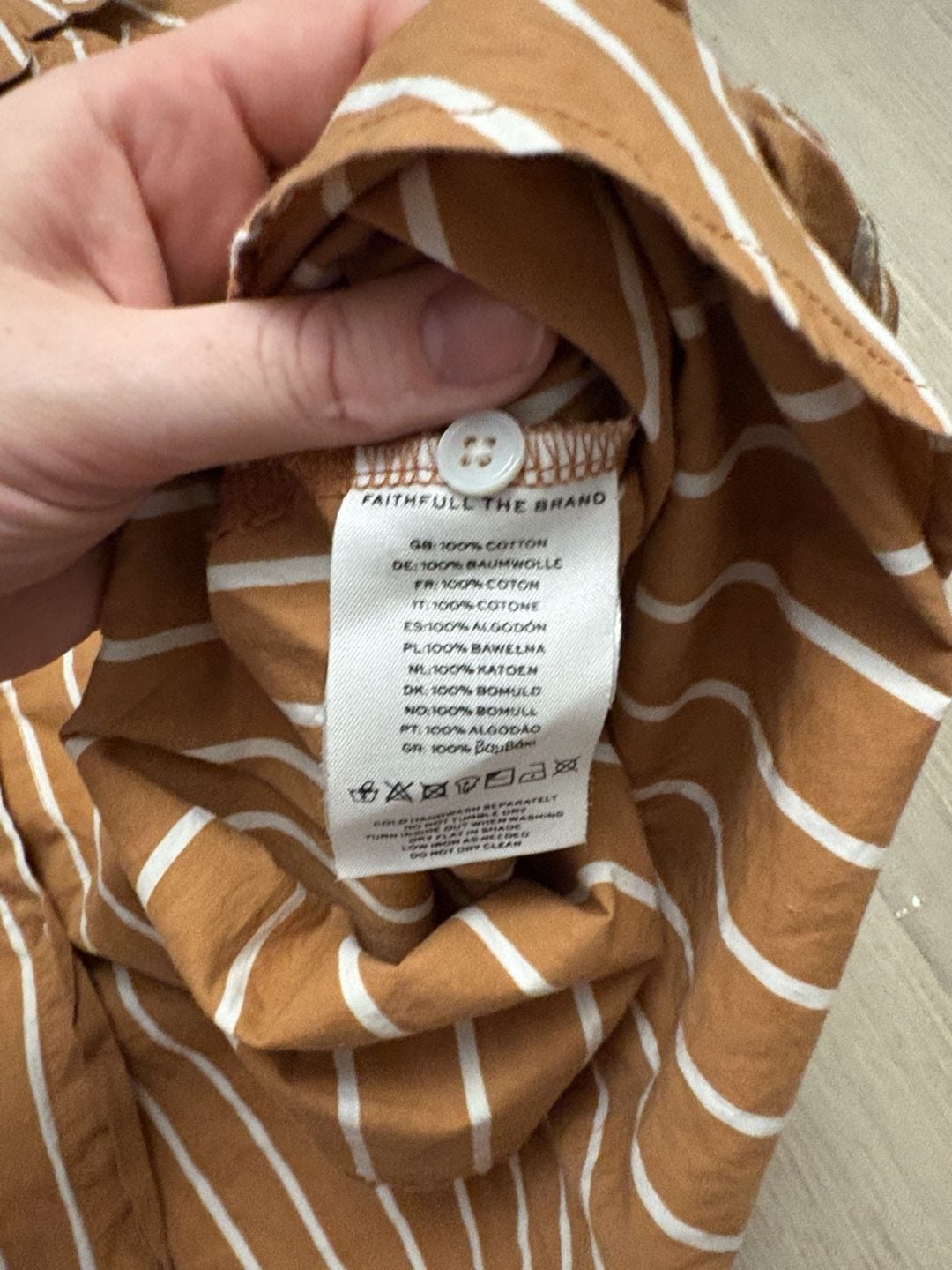 Faithfull The Brand Daija Button Down Maya Striped Shirt Size XS Brown 6