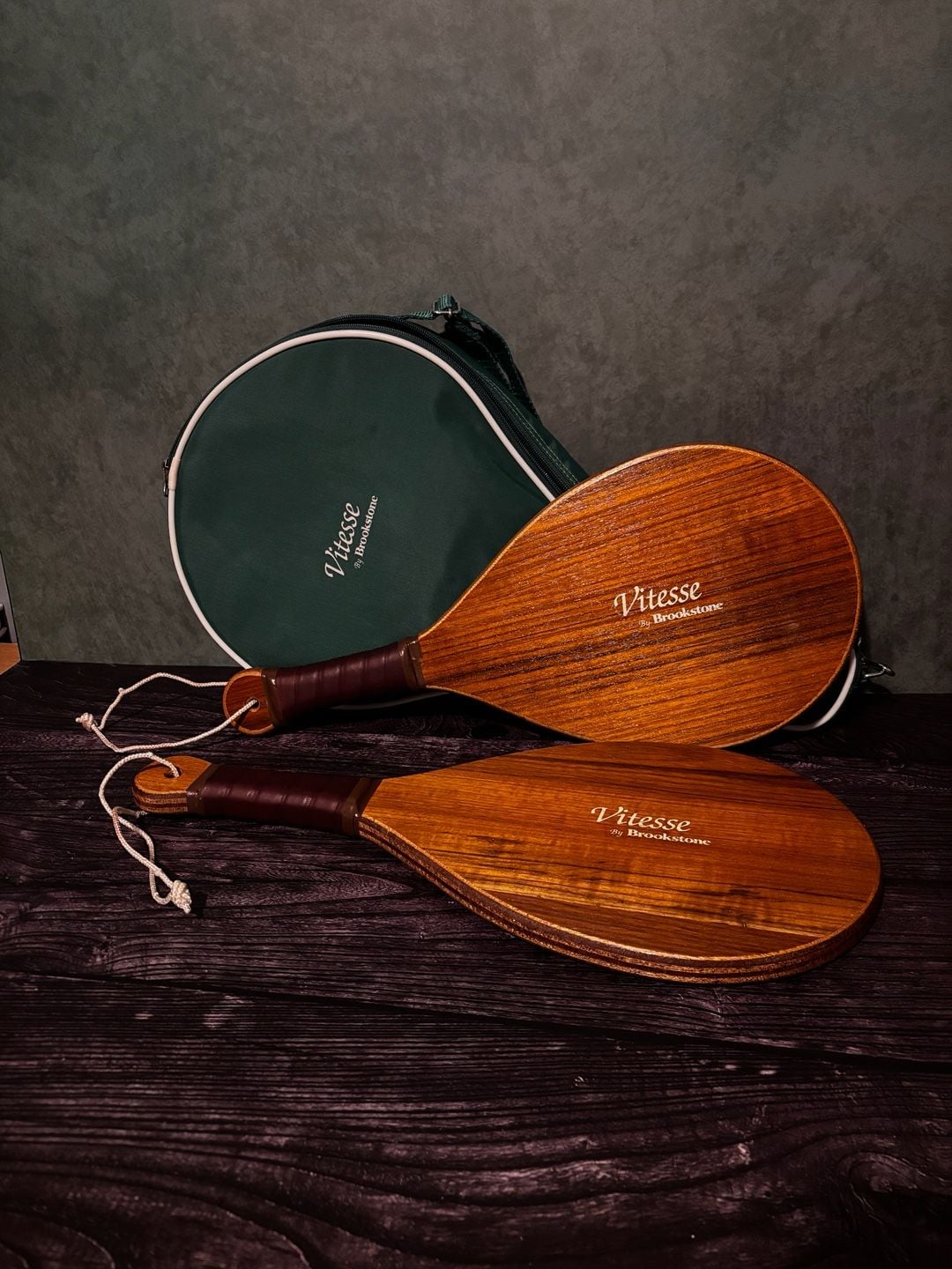 Vitesse by Brookstone Wood Paddle Ball Racquet Set of 2 With Green Carrying Case 1