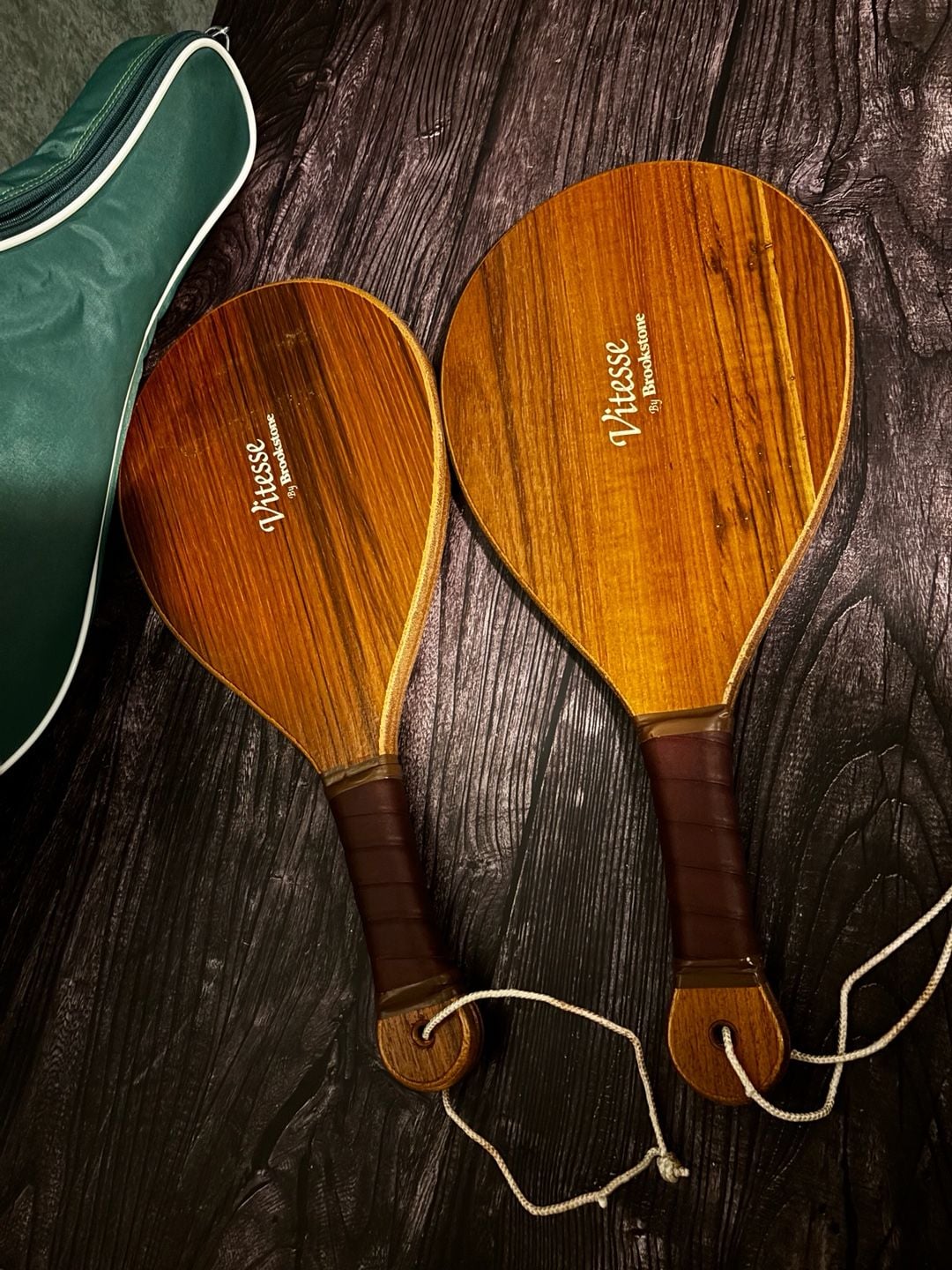 Vitesse by Brookstone Wood Paddle Ball Racquet Set of 2 With Green Carrying Case 2