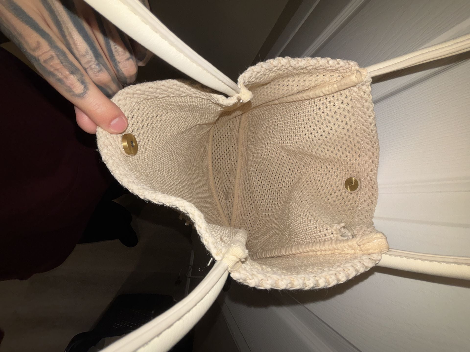 Cream Woven Straw Tote Bag 4
