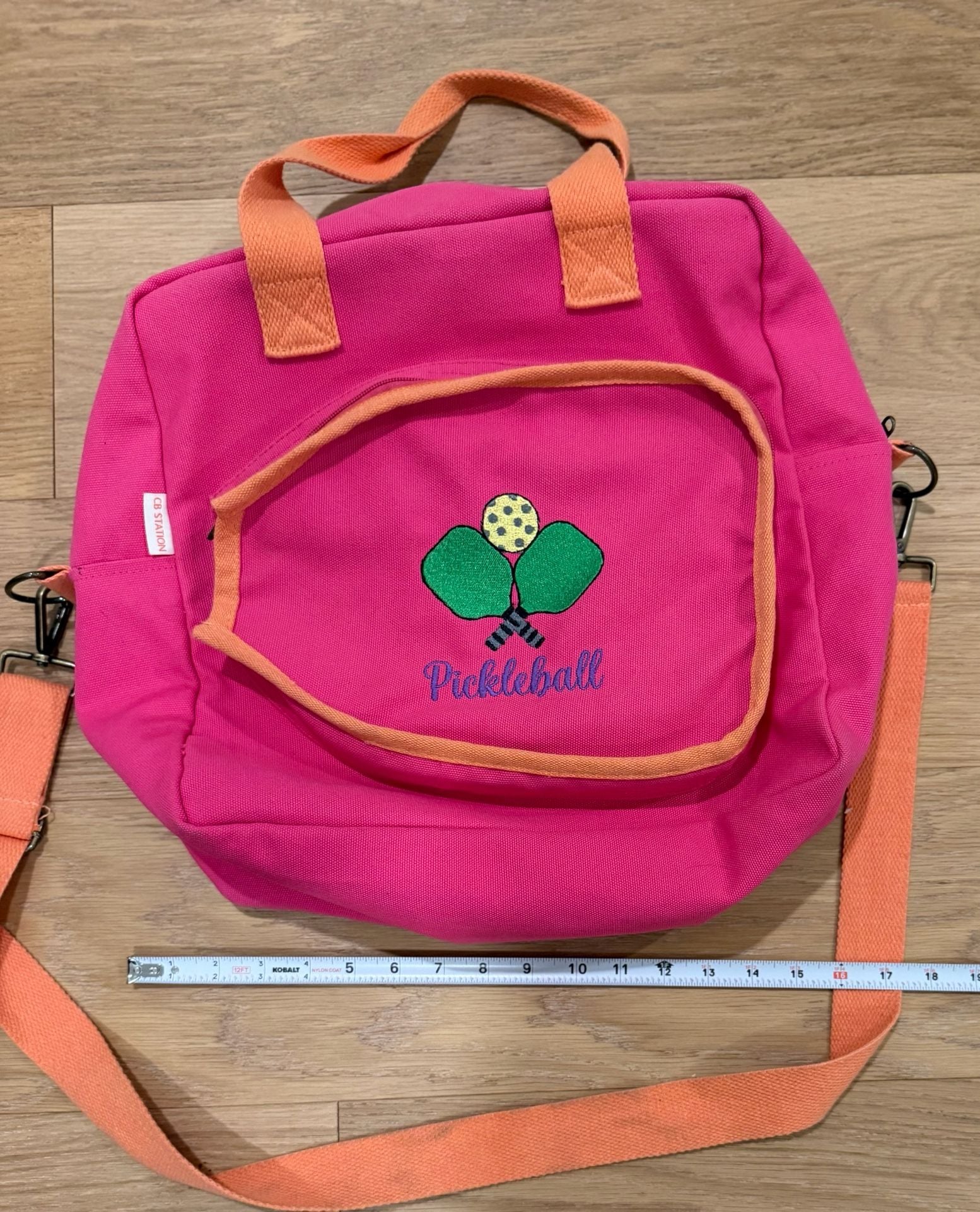 Cloquette Cb Station Pickleball Canvas Tote Bag Pink Orange Embroidered Paddles 8