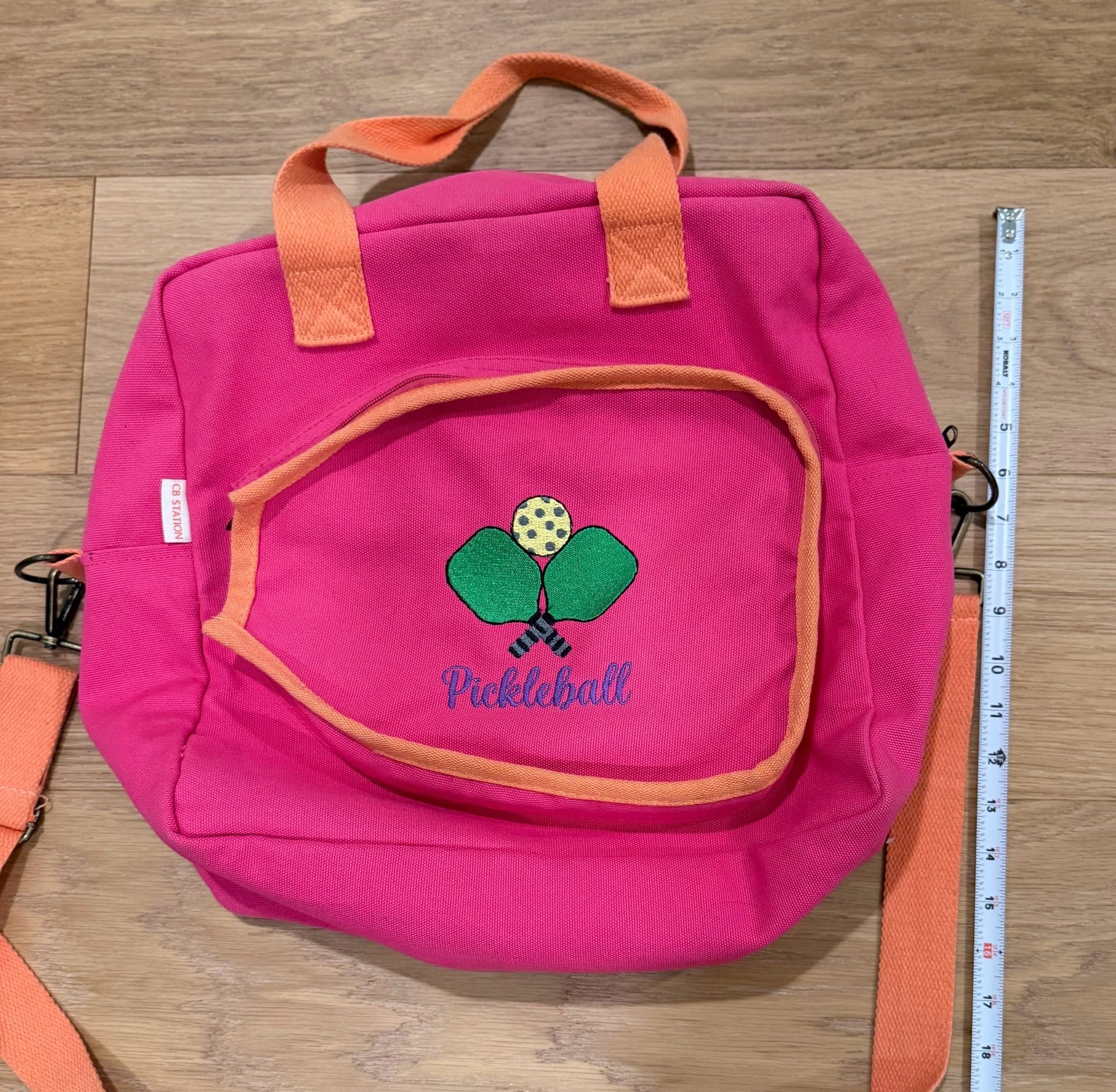 Cloquette Cb Station Pickleball Canvas Tote Bag Pink Orange Embroidered Paddles 9