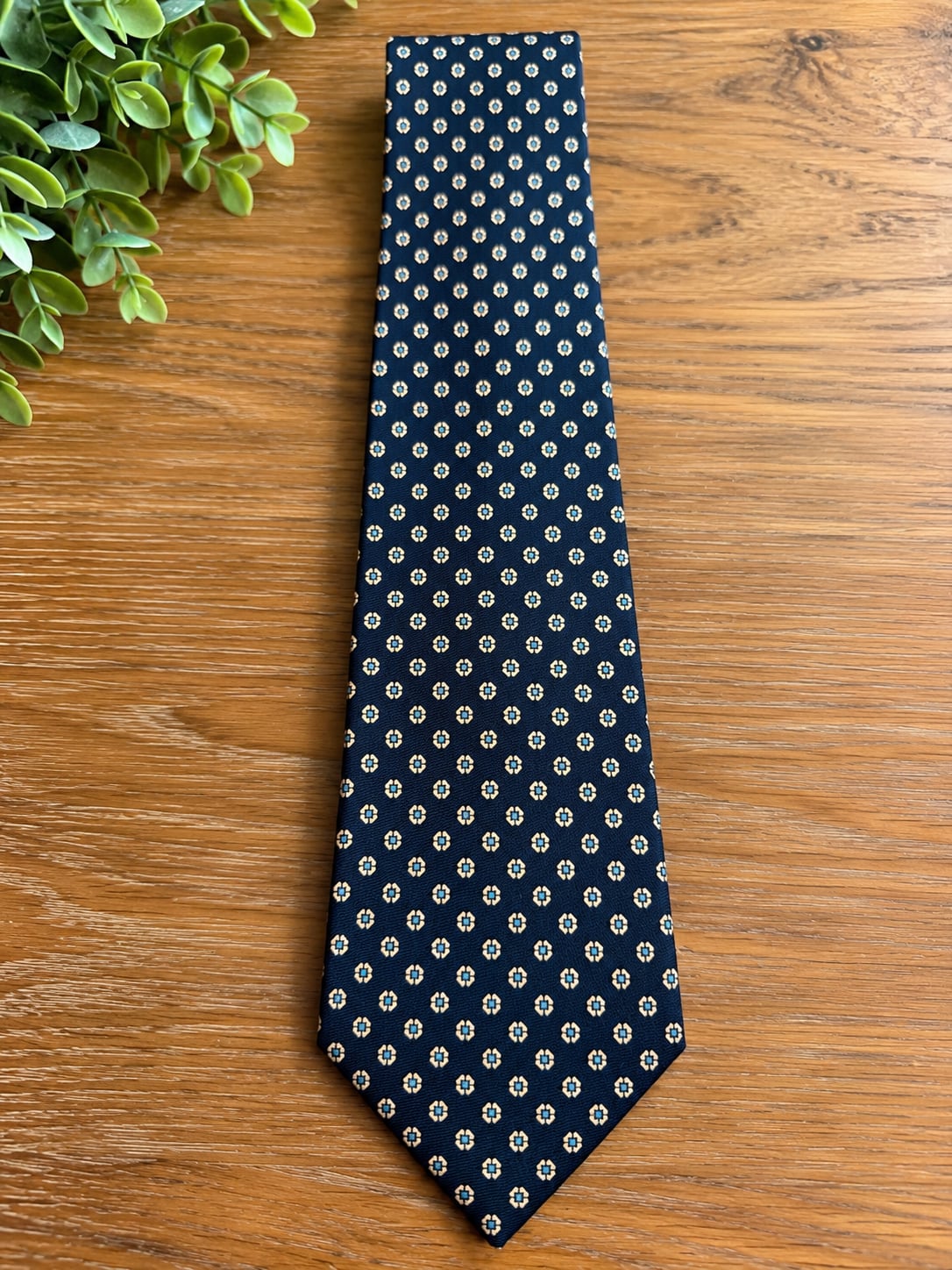 Vintage Brooks Brothers Silk Necktie Navy Blue Flower Foulard Pattern 1