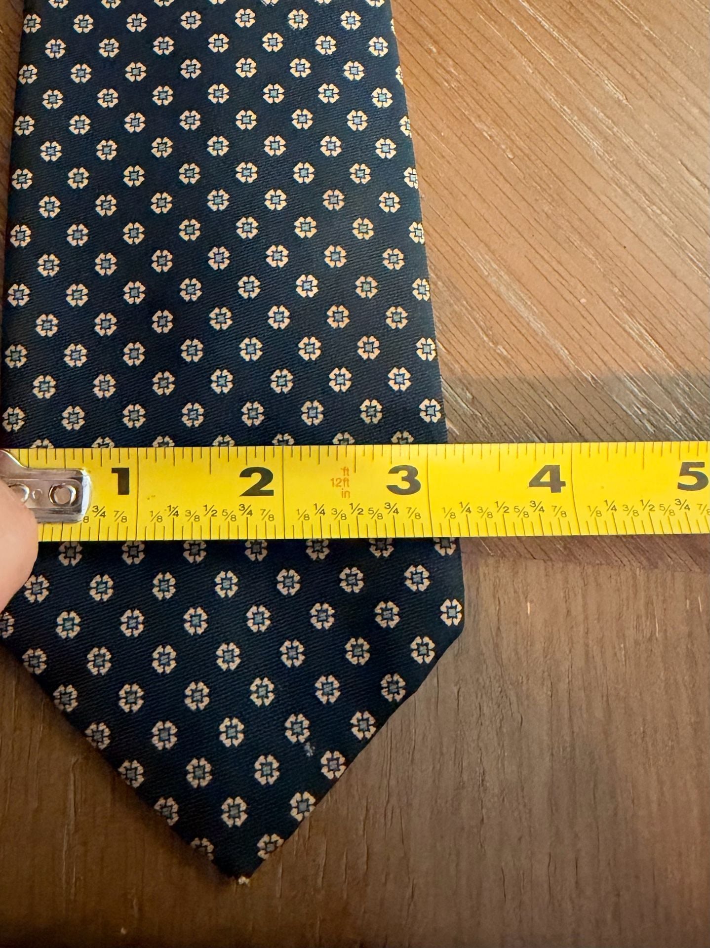Vintage Brooks Brothers Silk Necktie Navy Blue Flower Foulard Pattern 3
