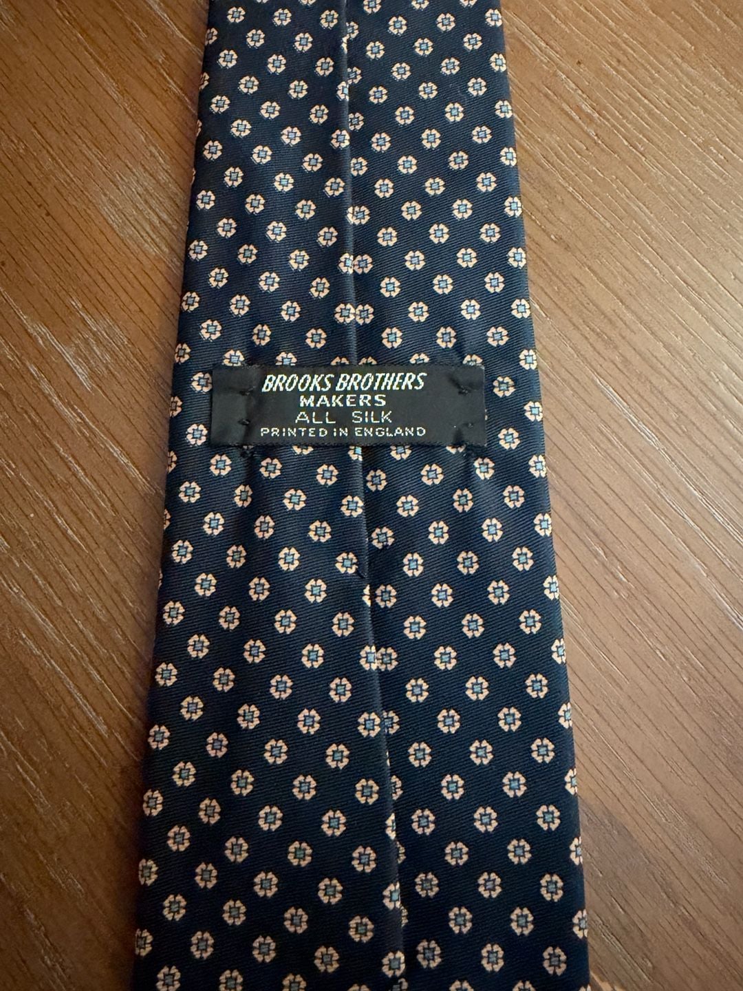 Vintage Brooks Brothers Silk Necktie Navy Blue Flower Foulard Pattern 4