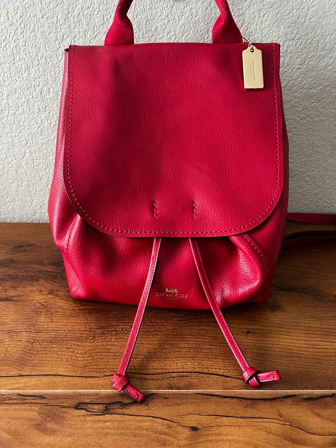 Coach Leather Drawstring Backpack Red 2