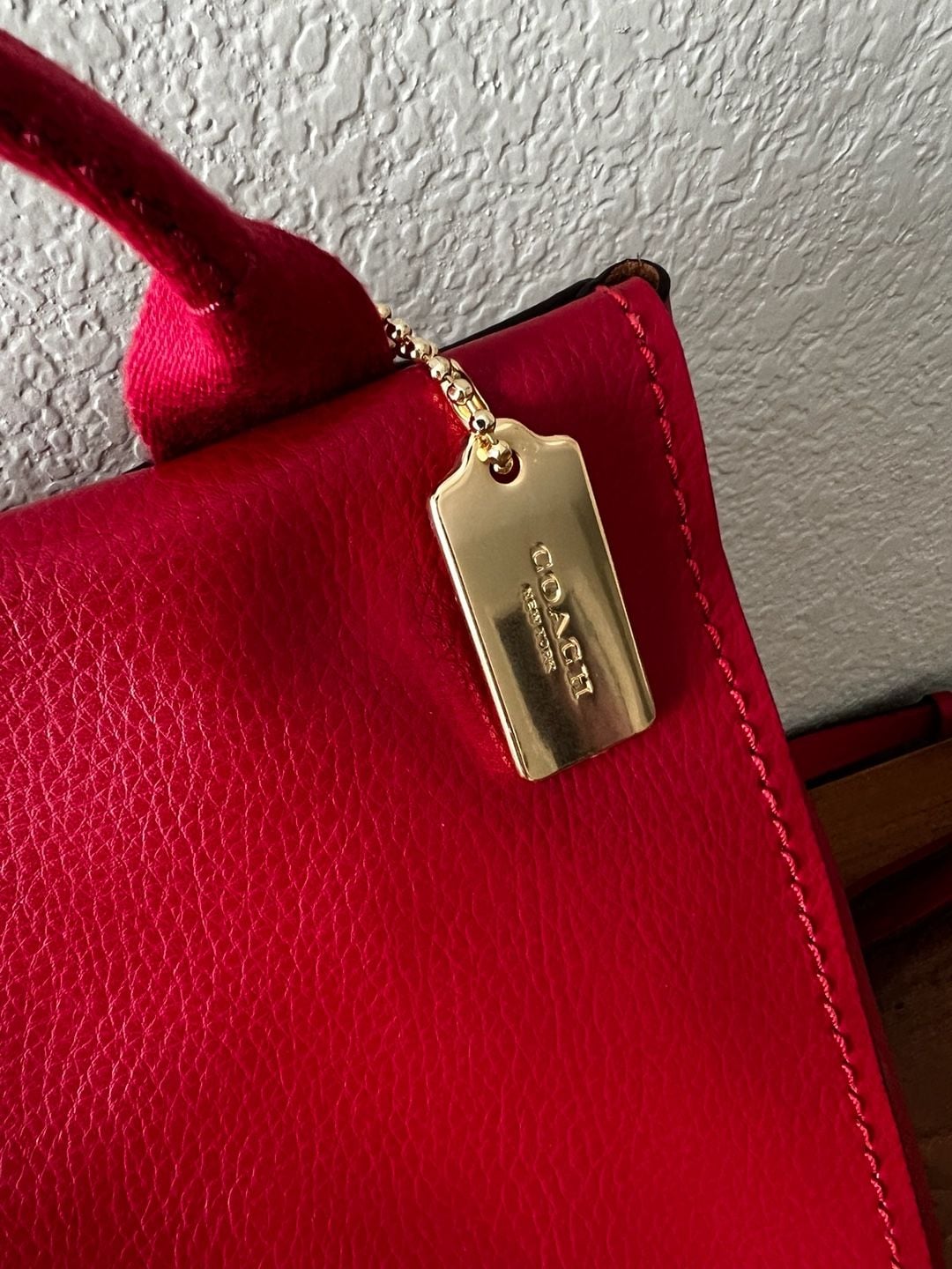 Coach Leather Drawstring Backpack Red 3