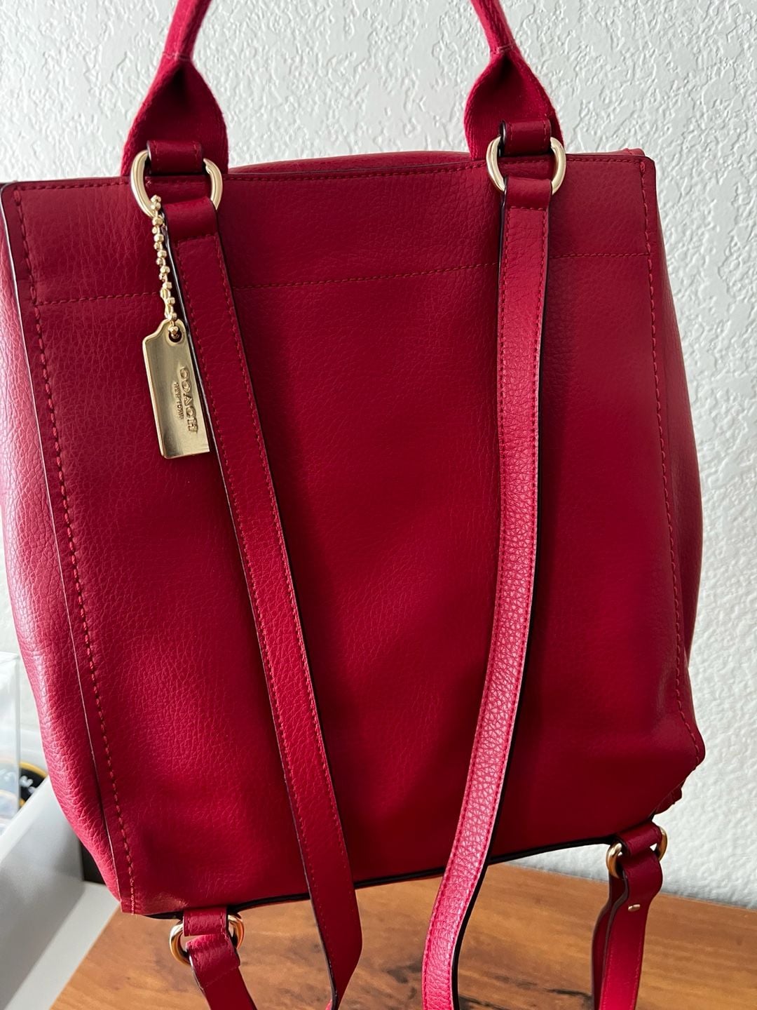Coach Leather Drawstring Backpack Red 12
