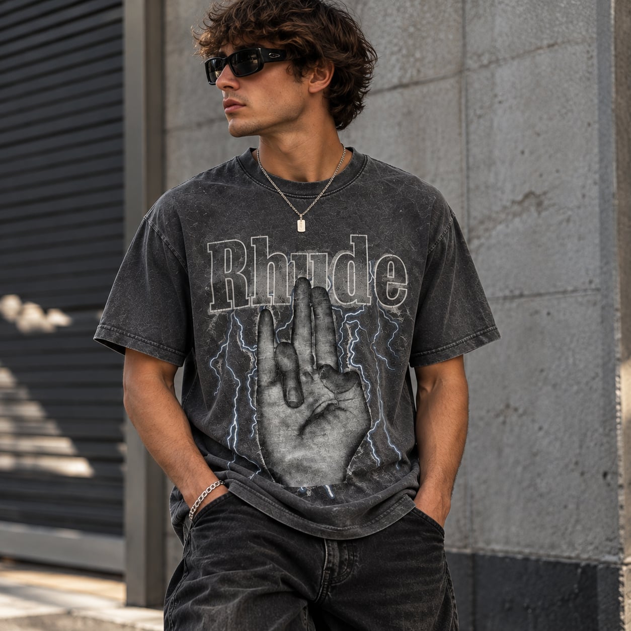 Rhude Shocker T-Shirt Vintage Black Graphic Printed Cotton Oversized 2