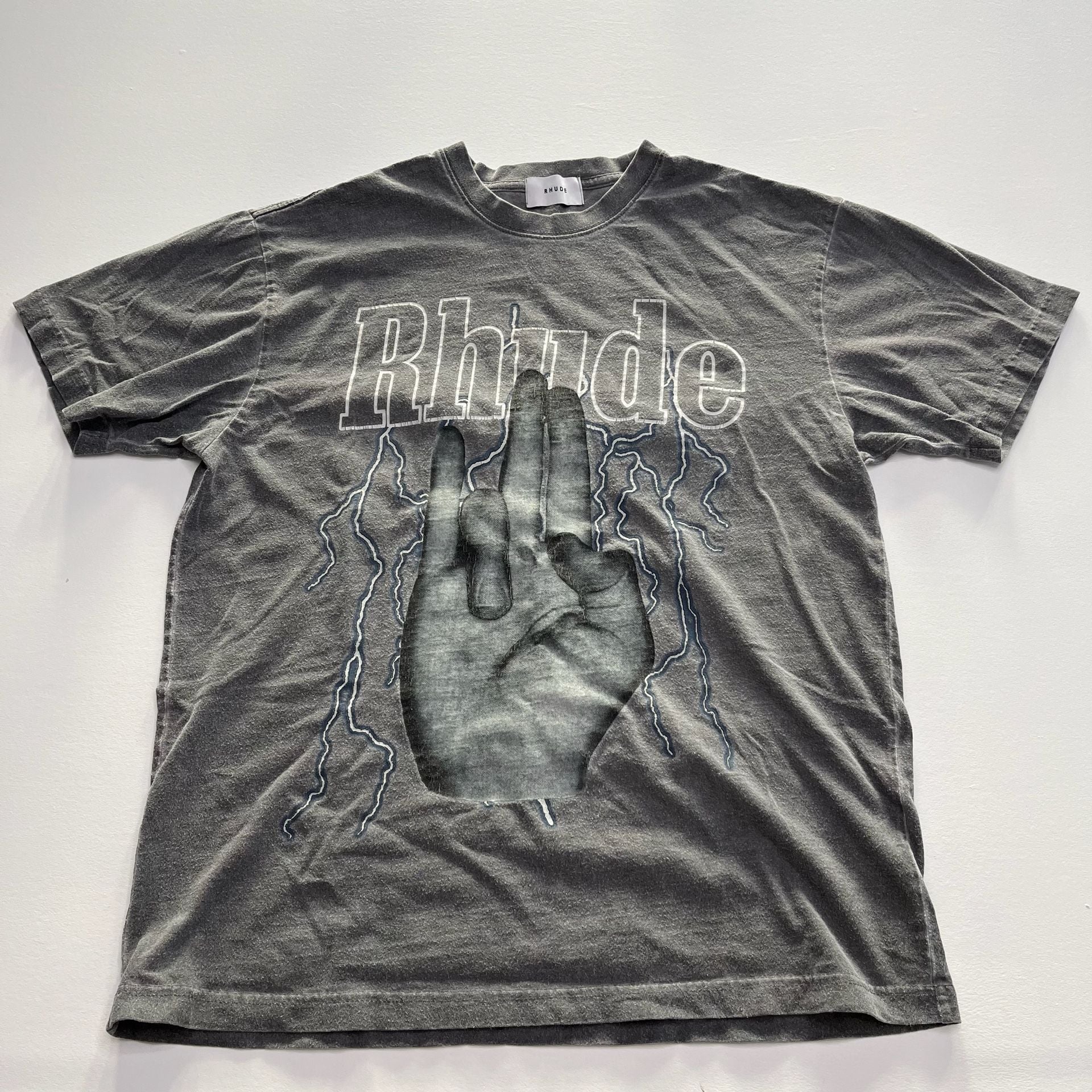 Rhude Shocker T-Shirt Vintage Black Graphic Printed Cotton Oversized 3