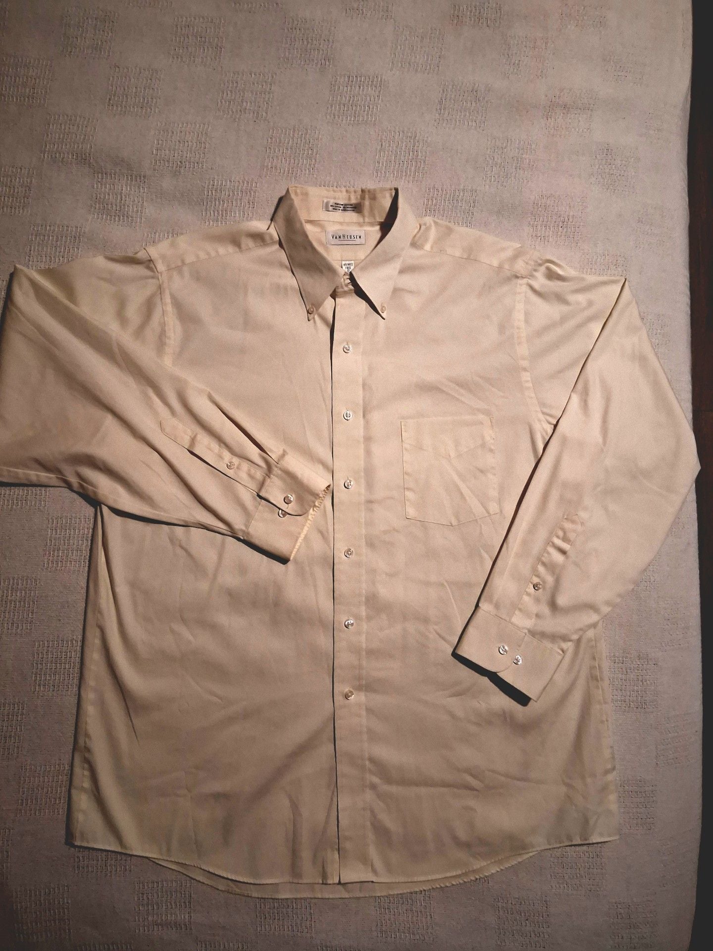 Van Heusen Pinpoint Oxford Shirt Size 17 34/35 Tan Long Sleeve Wrinkle Free 2