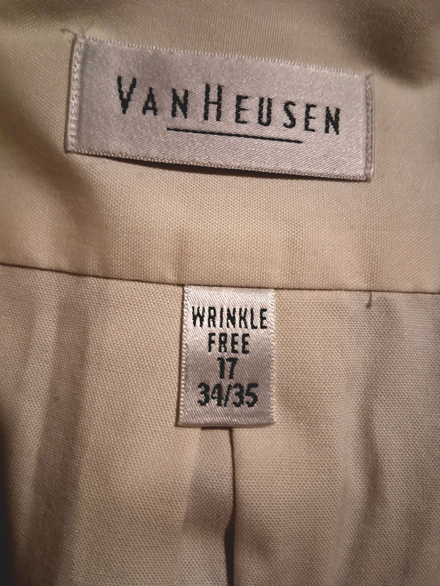 Van Heusen Pinpoint Oxford Shirt Size 17 34/35 Tan Long Sleeve Wrinkle Free 3