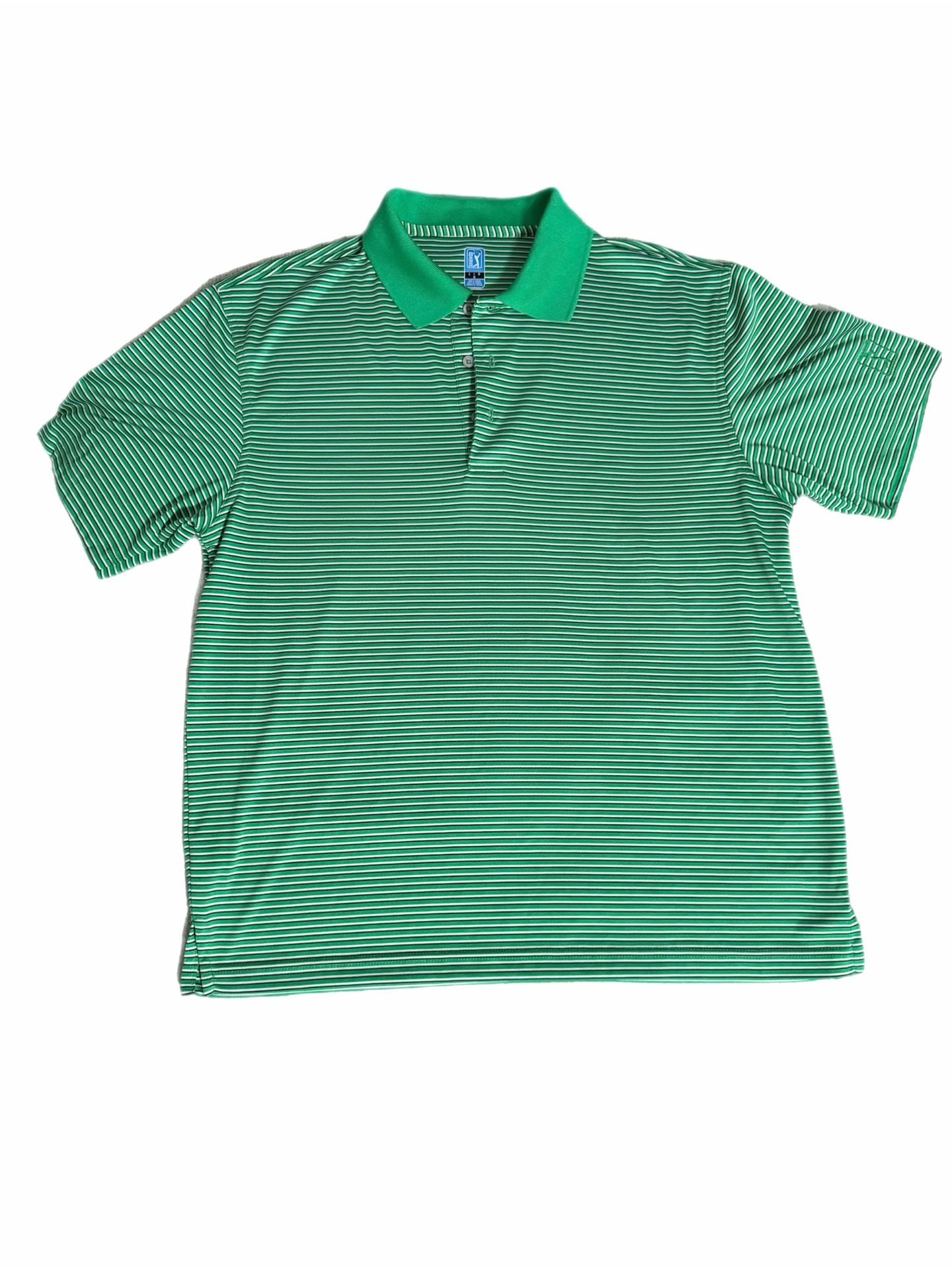 PGA Tour Polo Shirt Size L Green White Striped Golf Top 2