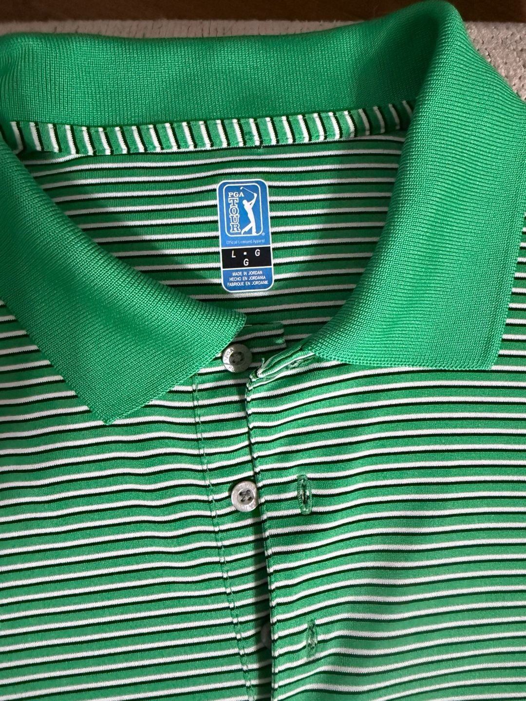 PGA Tour Polo Shirt Size L Green White Striped Golf Top 4
