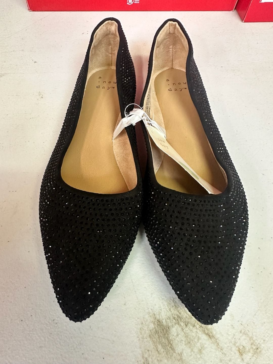 A New Day Pointed Toe Ballet Flat Size 8.5 Black Rhinestone Embellished 3