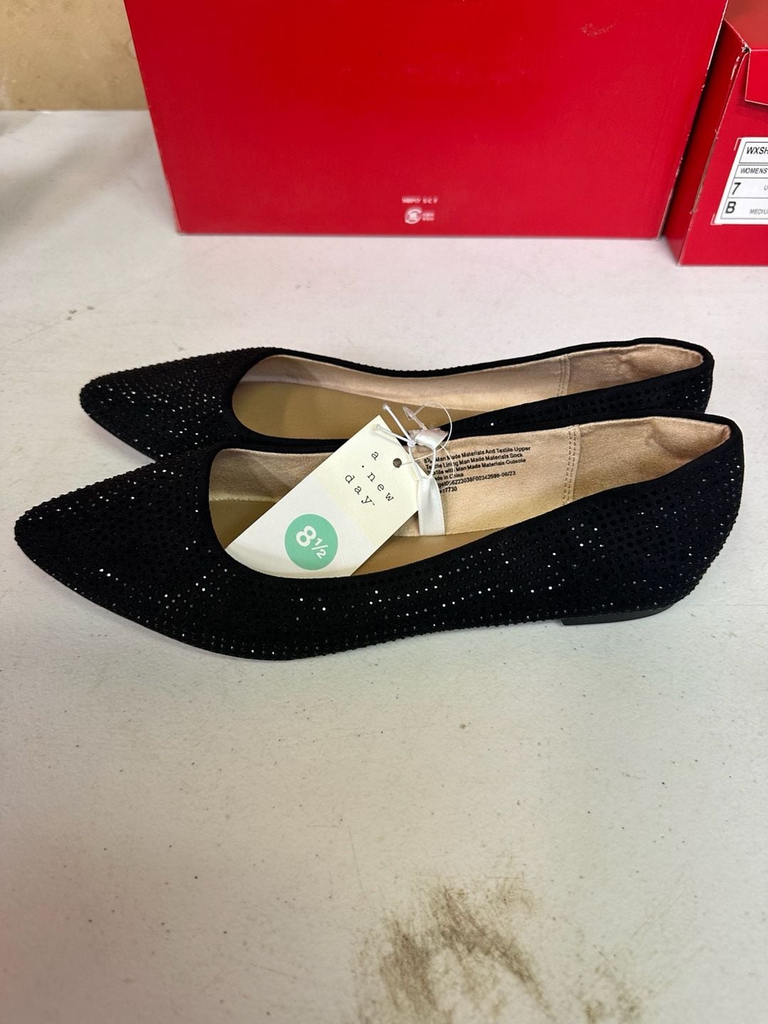 A New Day Pointed Toe Ballet Flat Size 8.5 Black Rhinestone Embellished 4