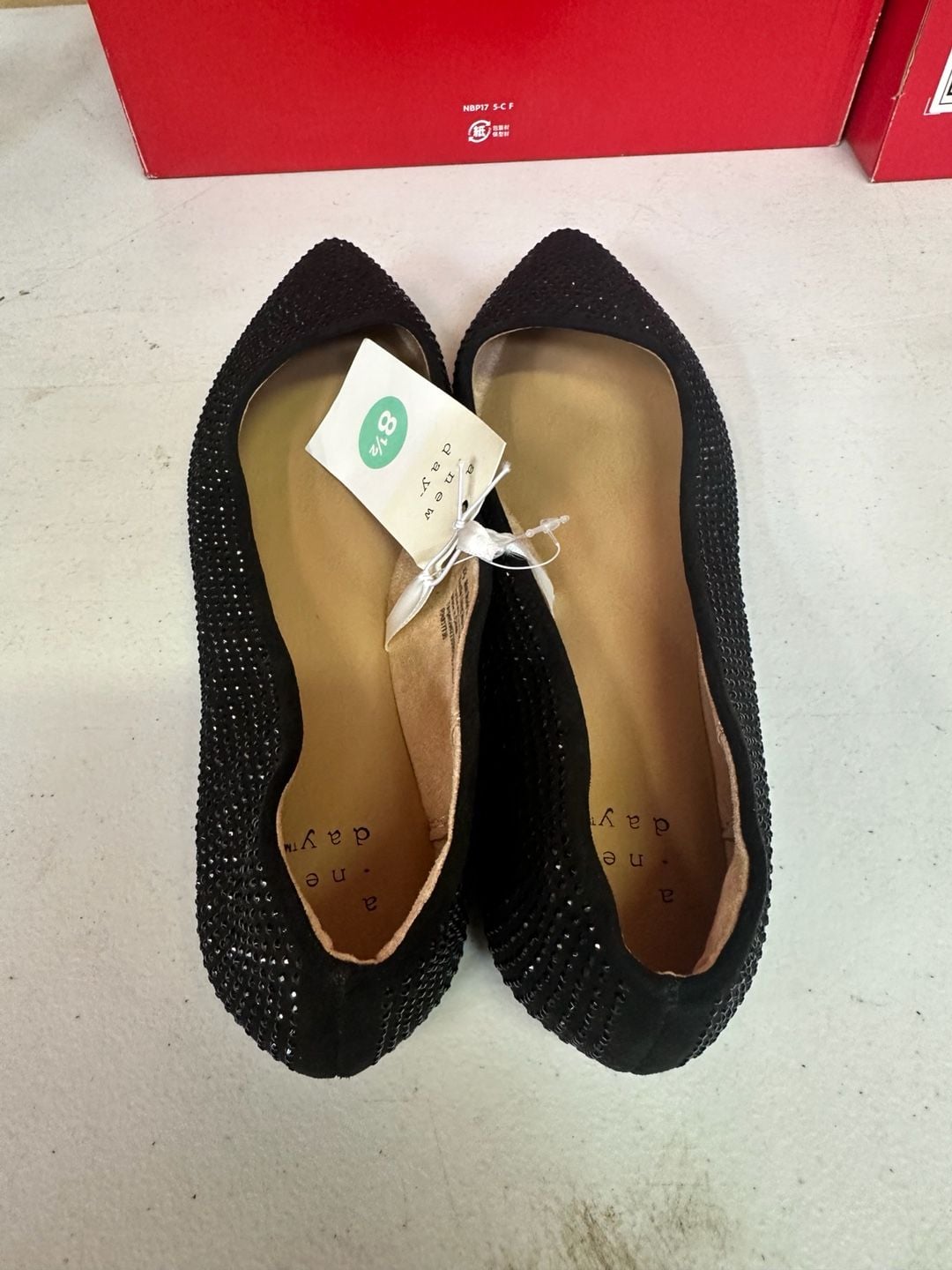 A New Day Pointed Toe Ballet Flat Size 8.5 Black Rhinestone Embellished 5
