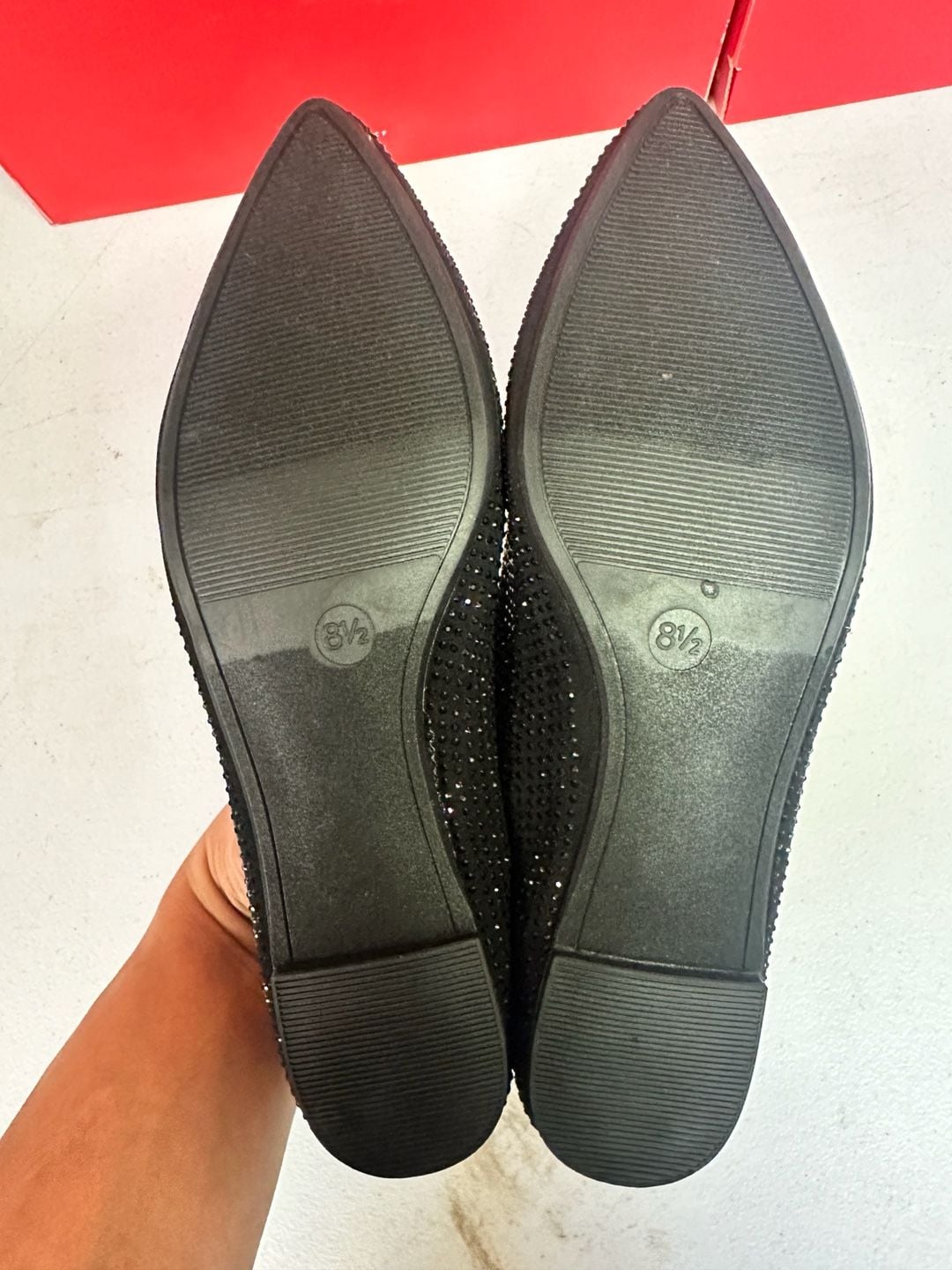 A New Day Pointed Toe Ballet Flat Size 8.5 Black Rhinestone Embellished 7