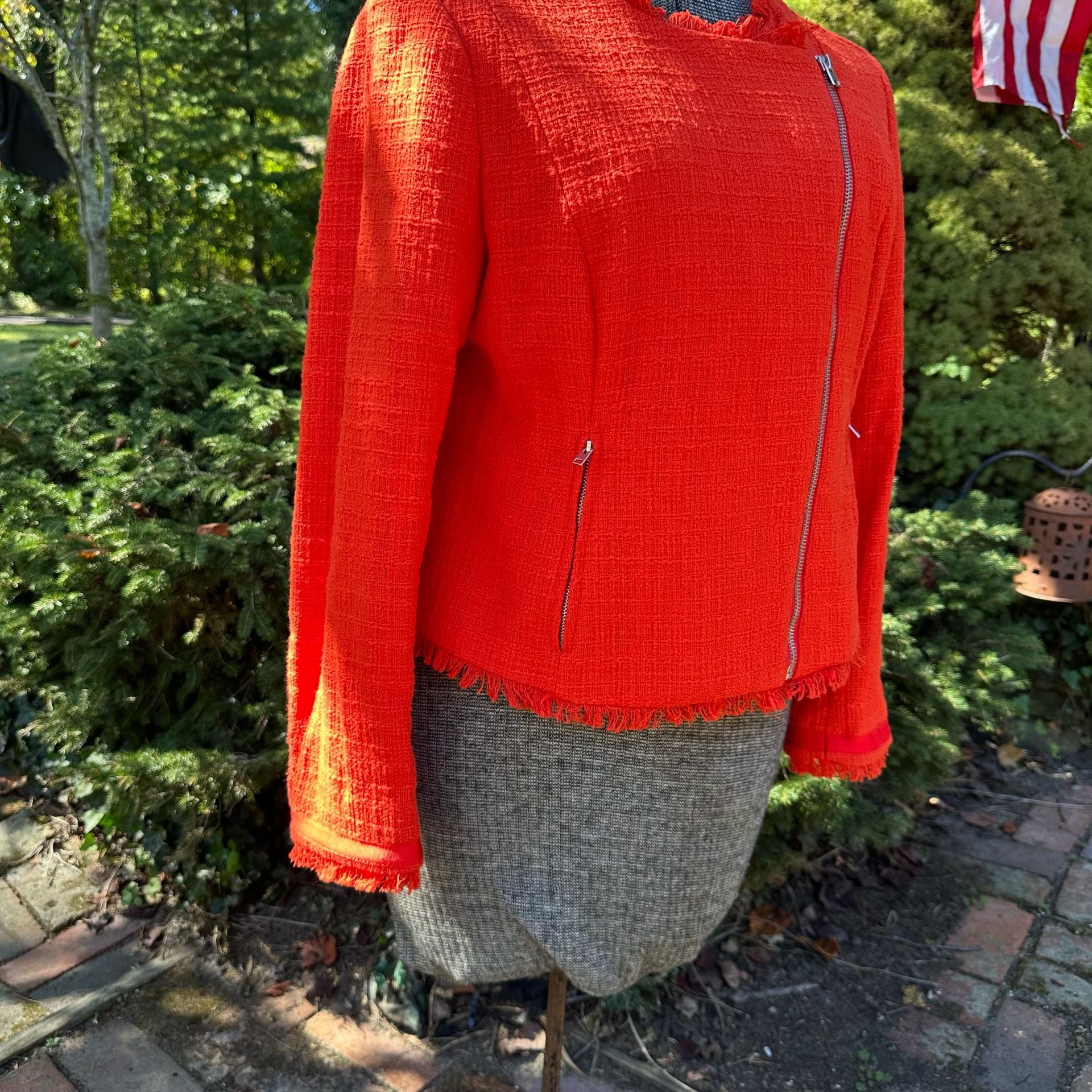 J.Crew Tweed Moto Jacket Size 6 Red Asymmetrical Zip 3
