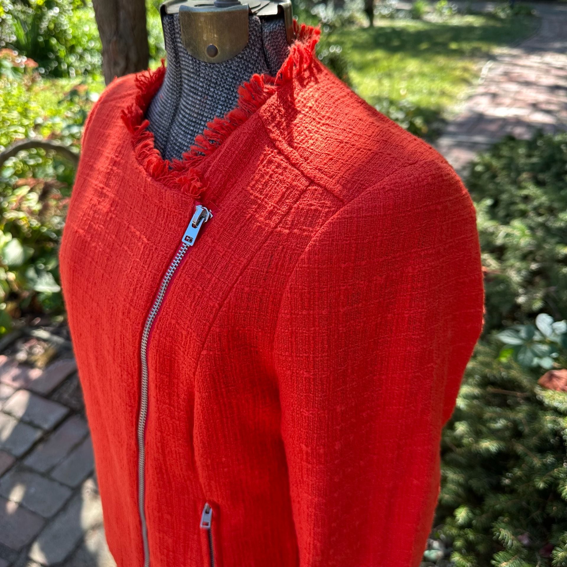 J.Crew Tweed Moto Jacket Size 6 Red Asymmetrical Zip 6