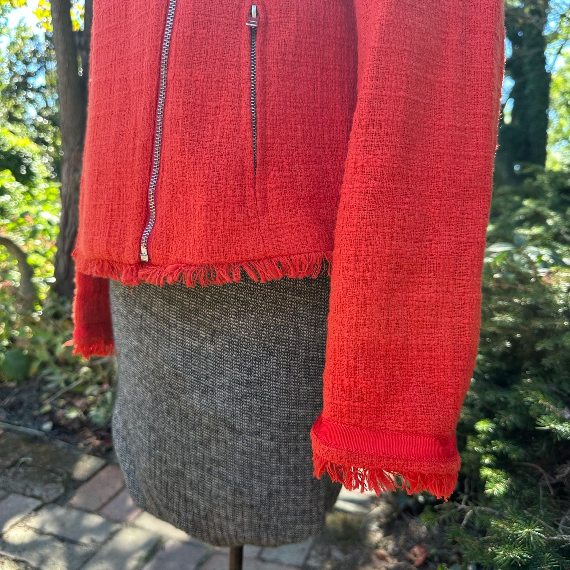 J.Crew Tweed Moto Jacket Size 6 Red Asymmetrical Zip 7