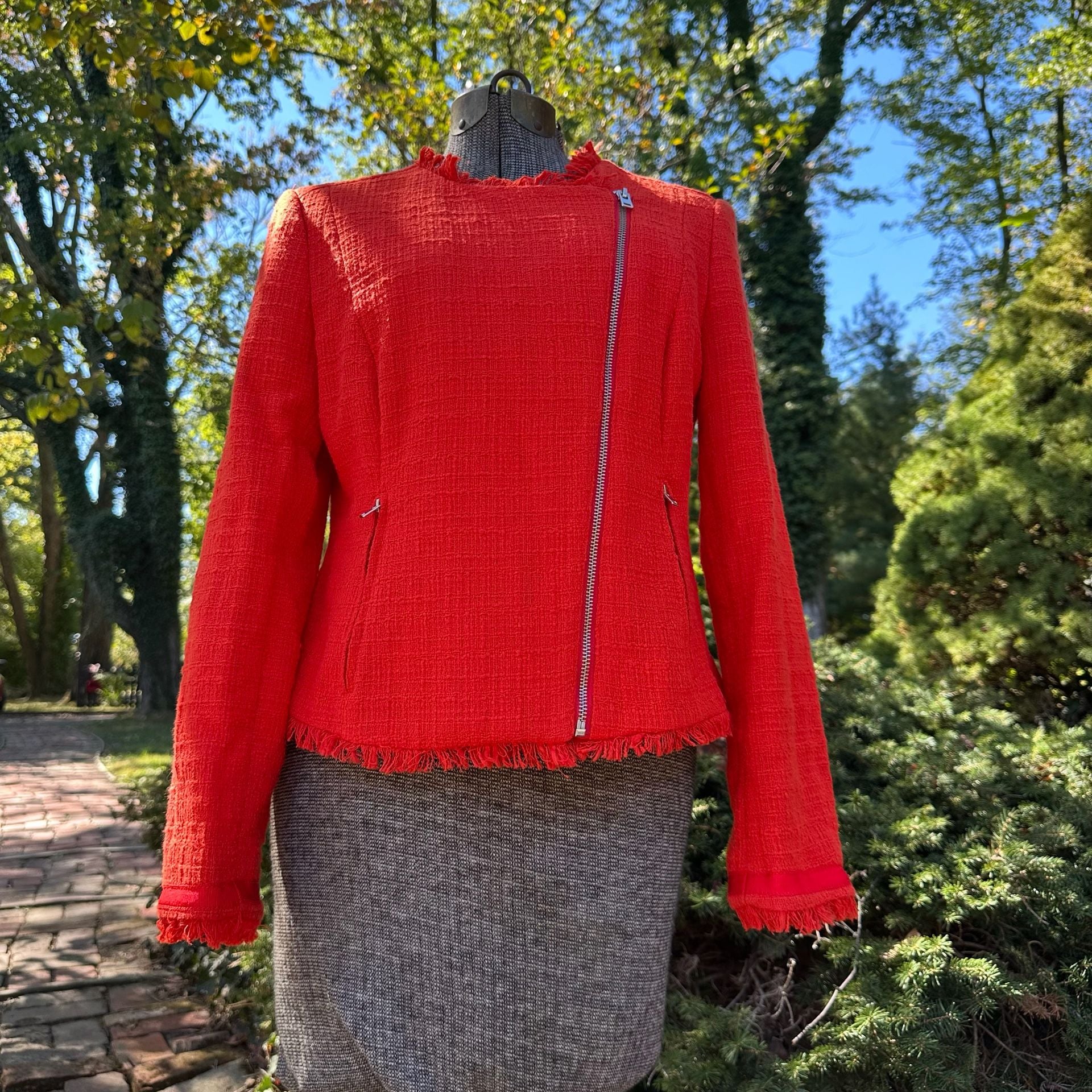 J.Crew Tweed Moto Jacket Size 6 Red Asymmetrical Zip 8