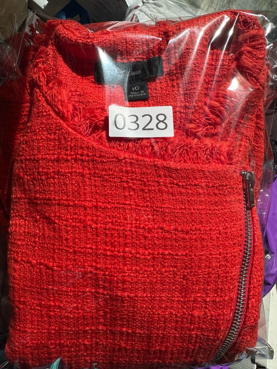 J.Crew Tweed Moto Jacket Size 6 Red Asymmetrical Zip 16