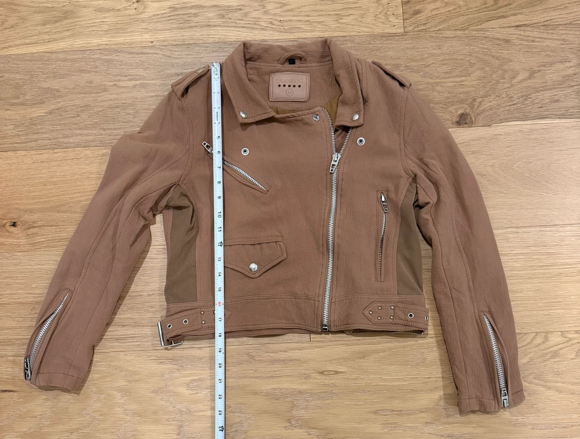 Blokette BlankNYC Brown Crepe Moto Jacket Size M Textured Cotton Biker 7