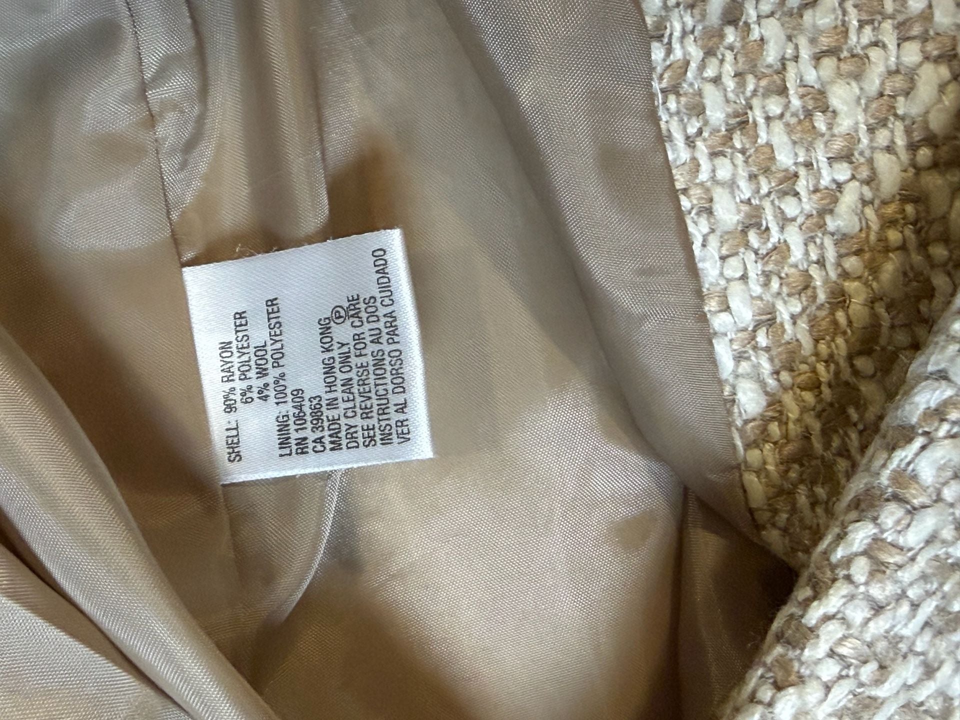 Tahari Arthur S. Levine Tweed Blazer Size 16 Neutral Tan Wool Blend 7